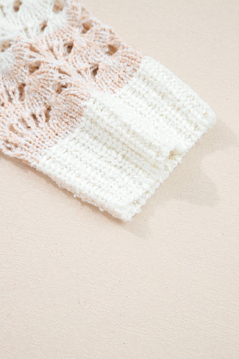 Pink Hollow-out Colorblock Drop Shoulder Casual Sweater