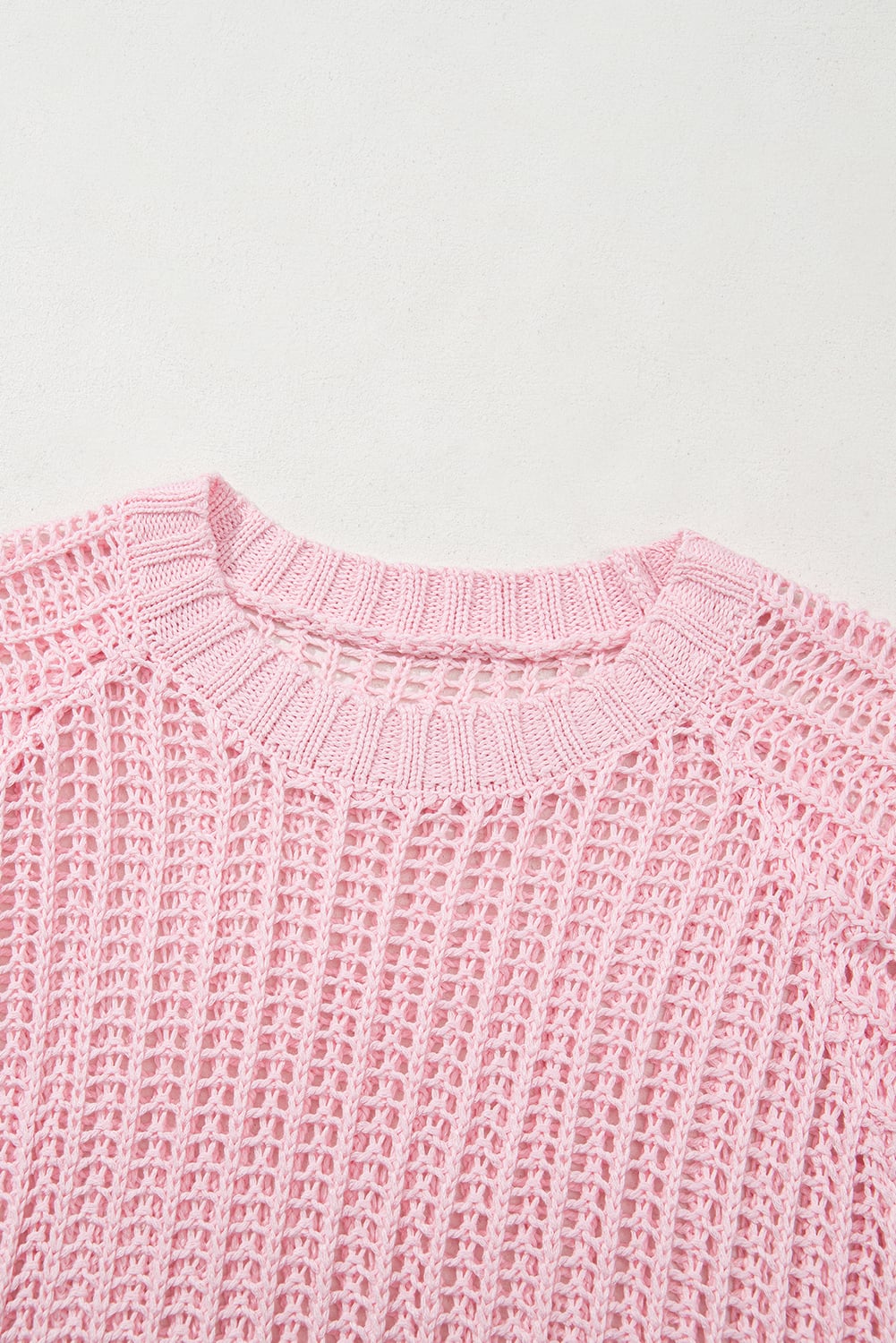 Pink Hollow-out Crochet Side Tied Short Sleeve Sweater