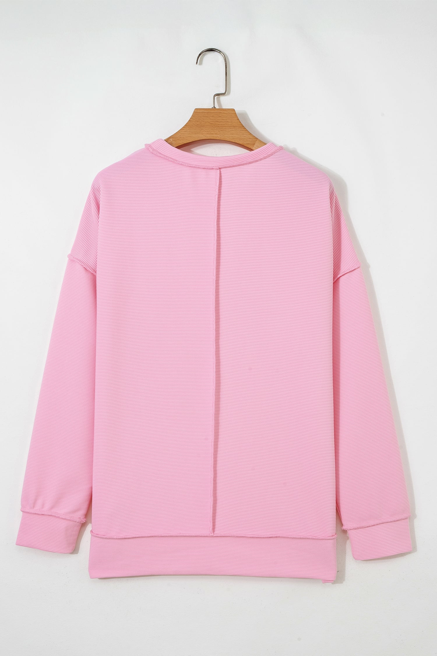 Pink Horizontal Ribbed Exposed Seam Detail Drop Shoulder Baggy Pullover