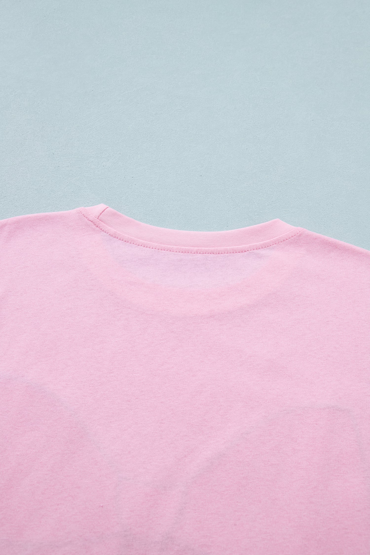 Pink Leopard Bow Embroidered Cotton Round Neck T Shirt