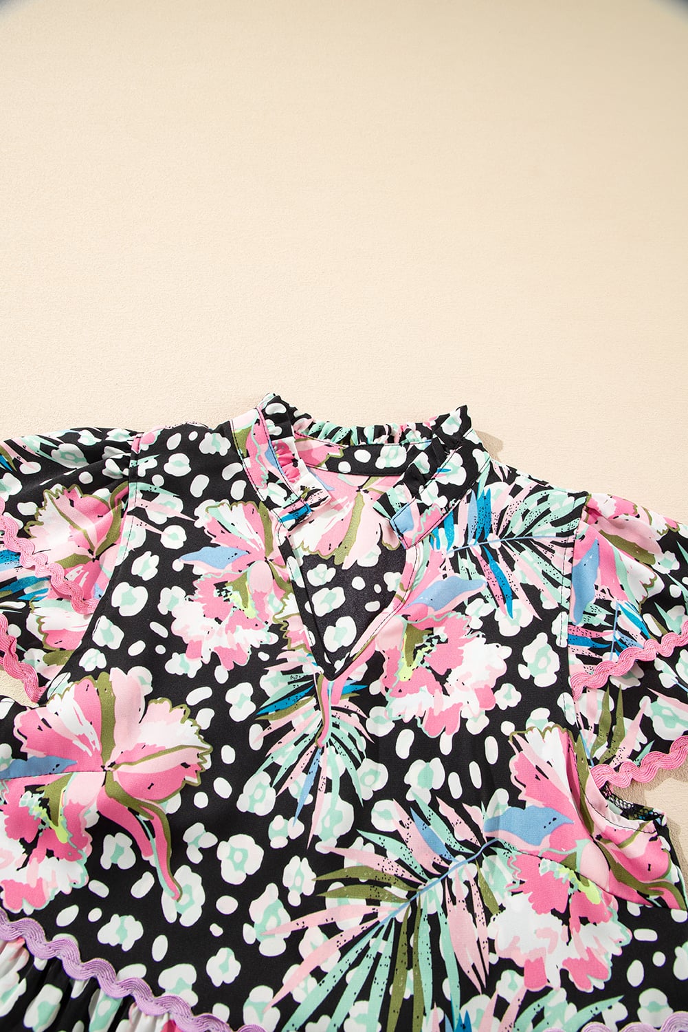 Pink Floral Ricrac Embellished Tiered Mini Dress