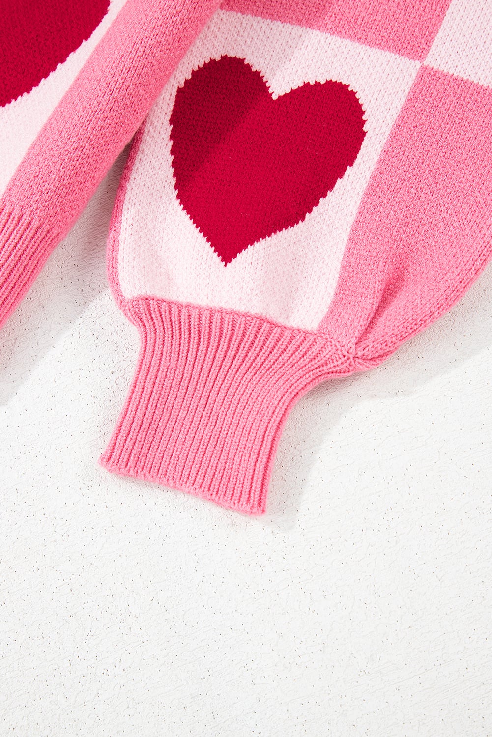 Pink Love Heart Checkered Valentine Crew Neck Sweater