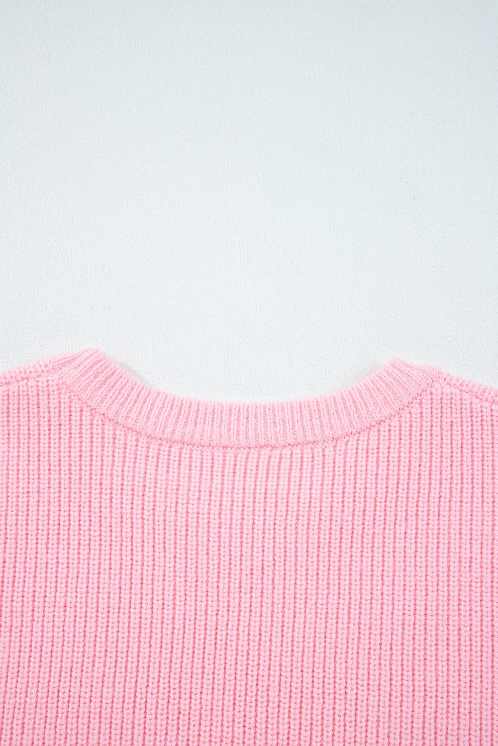 Pink Merry Candy Cane Puffy Knit Crew Neck Sweater