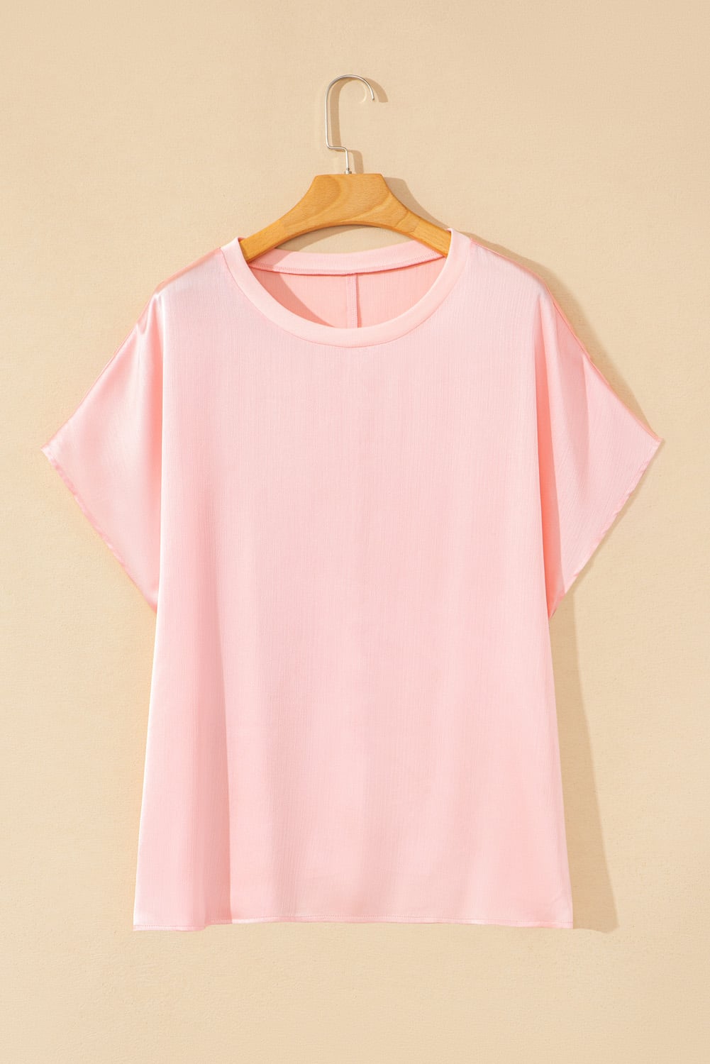 Pink Metallic Gloss Short Batwing Sleeve Plus Size Top