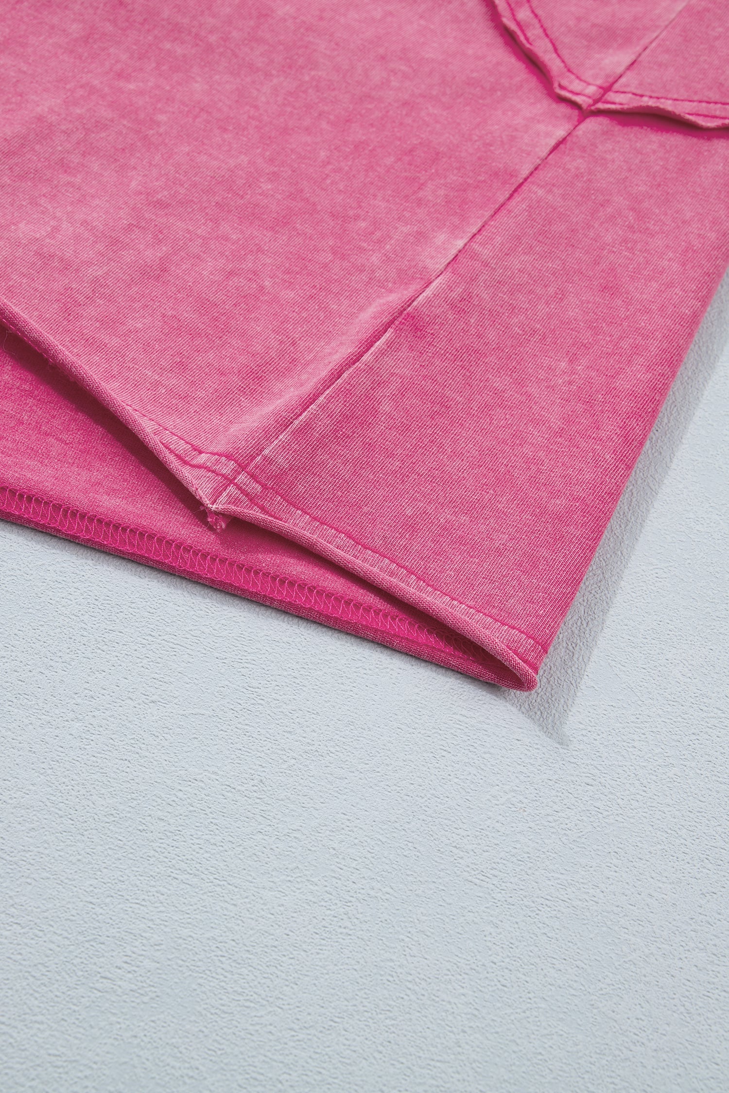Pink Mineral Wash Raw Seam Detail Lace Trim Cap Sleeve Top