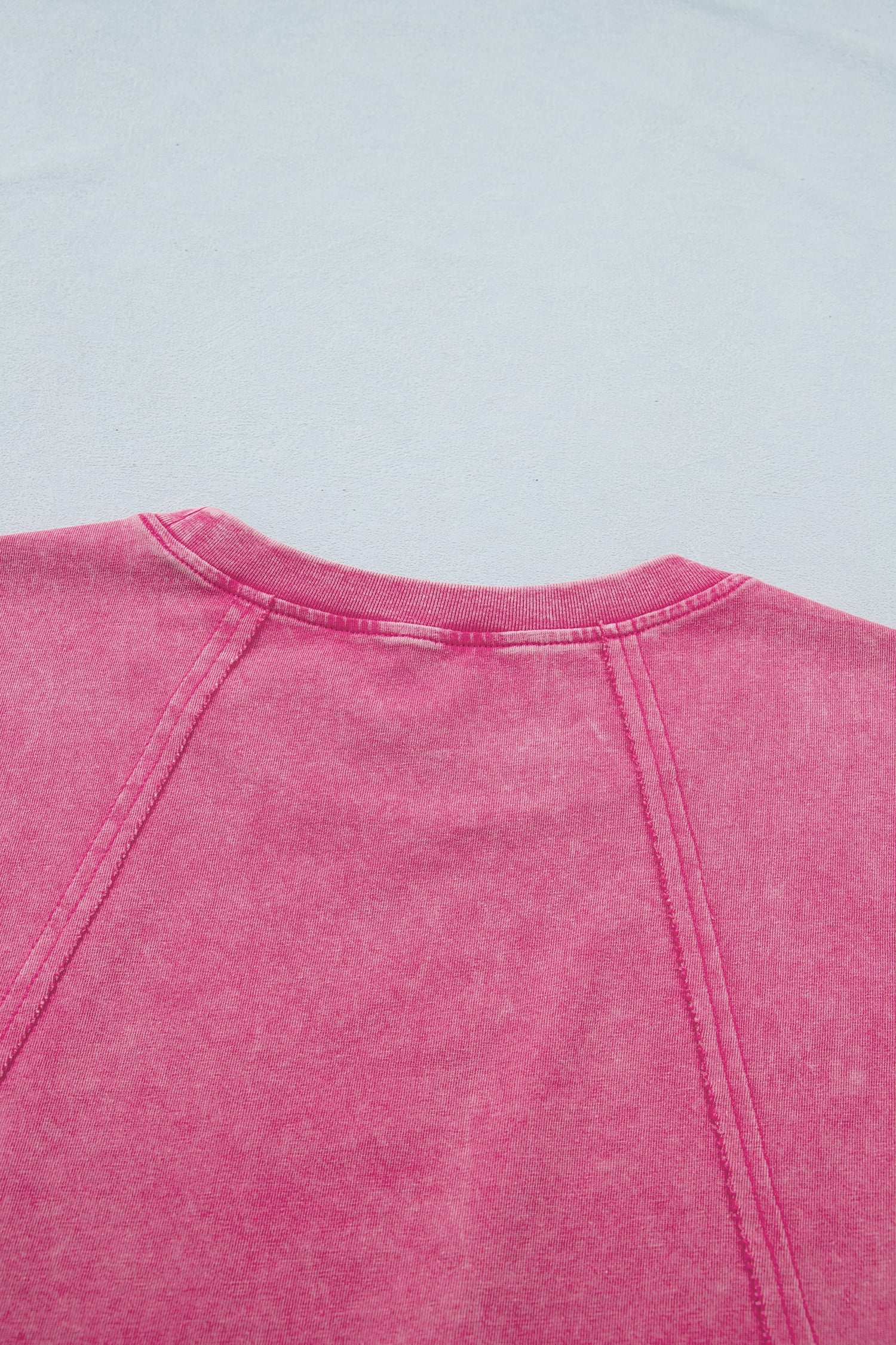 Pink Mineral Wash Raw Seam Detail Lace Trim Cap Sleeve Top