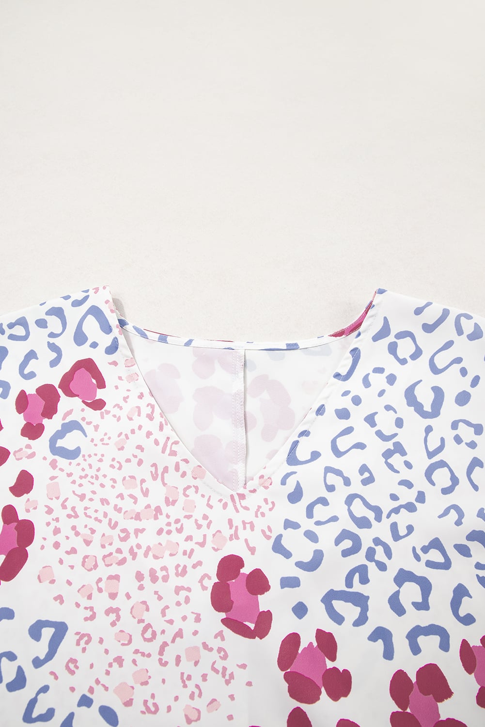 Pink Mixed Leopard Print V Neck Short Sleeve Blouse