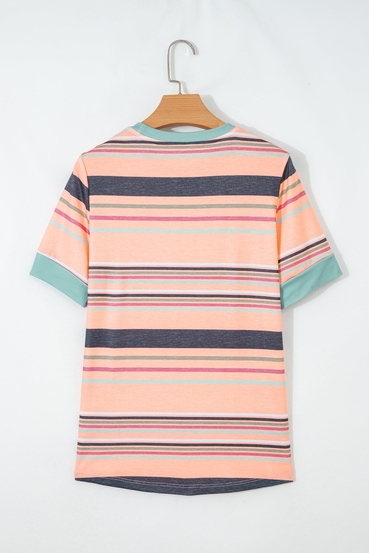 Pink Multicolor Stripes Crew Neck T Shirt