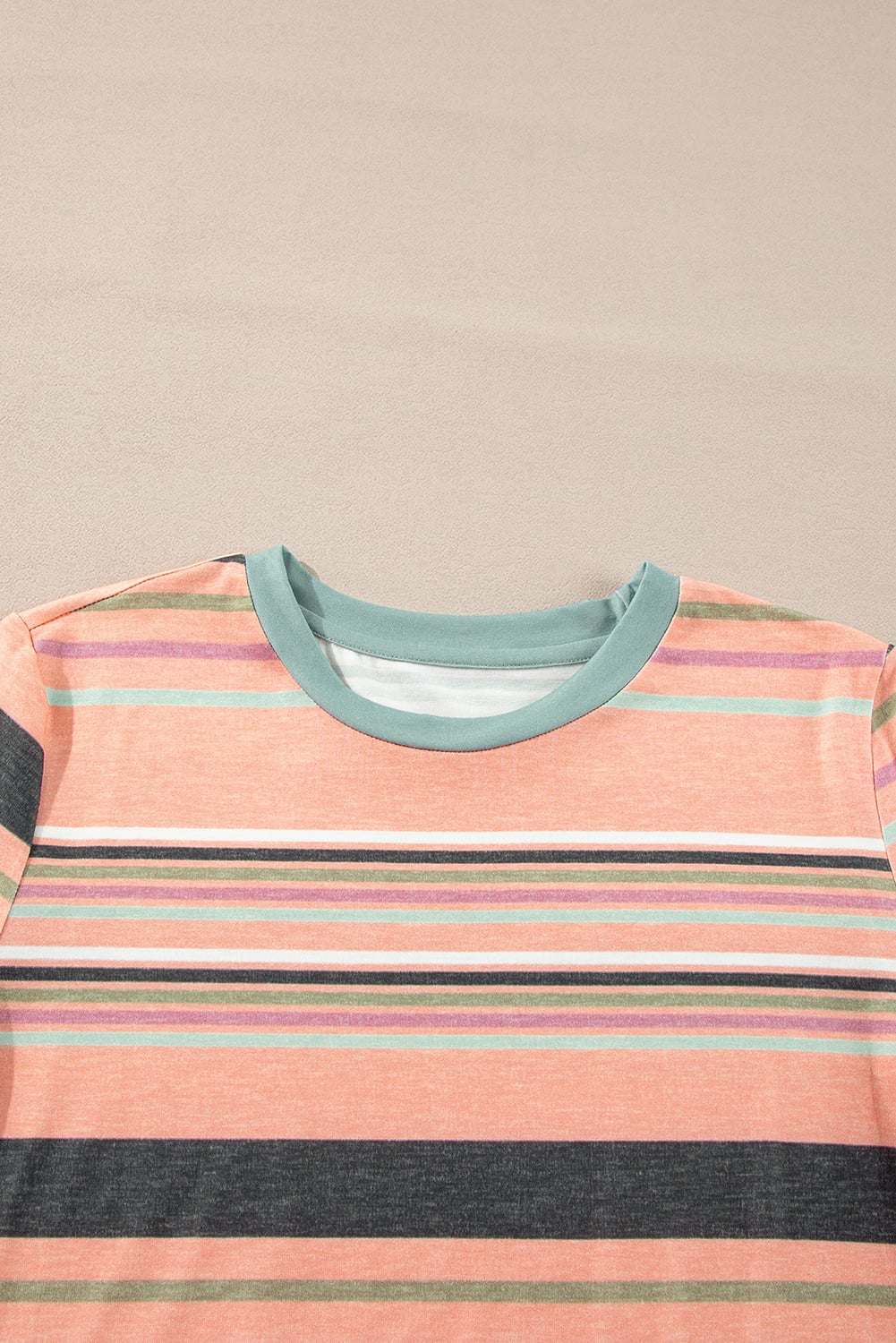 Pink Multicolor Stripes Crew Neck T Shirt