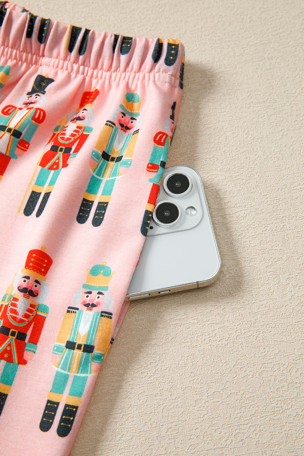 Pink Nutcracker March Long Sleeve Button Up 2pcs Pajama Short Set