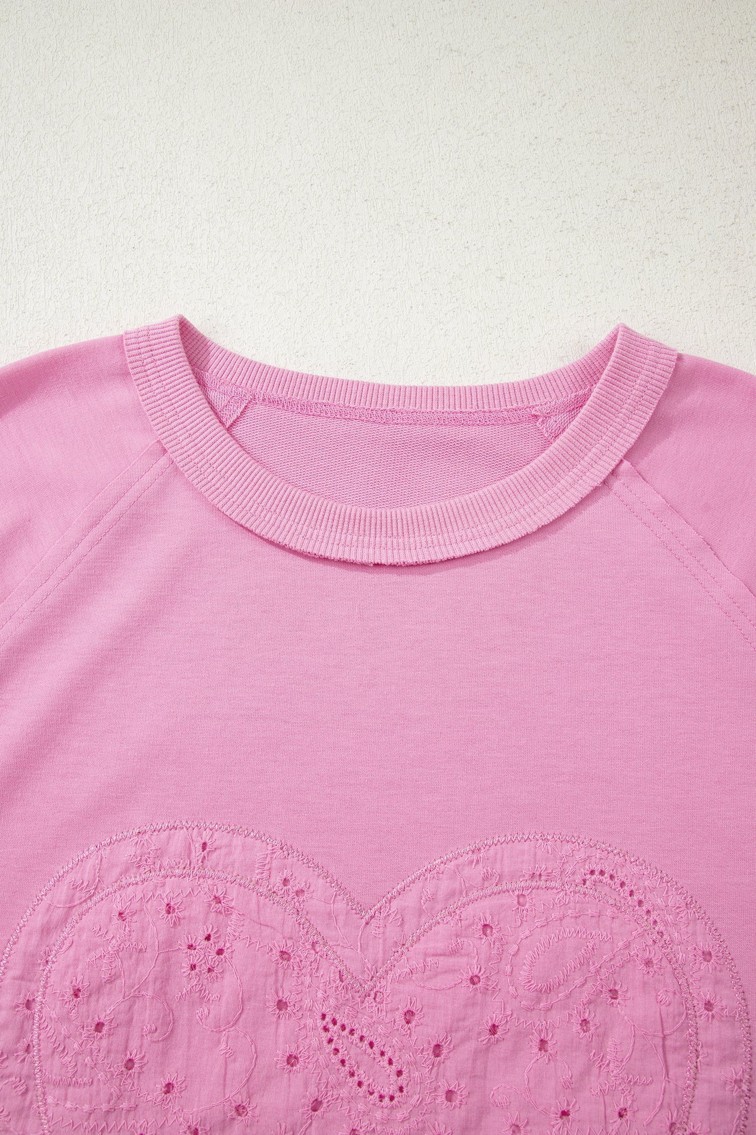 Pink Paisley Broderie Anglaise Valentine Heart Pattern Long Sleeve Patchwork Top