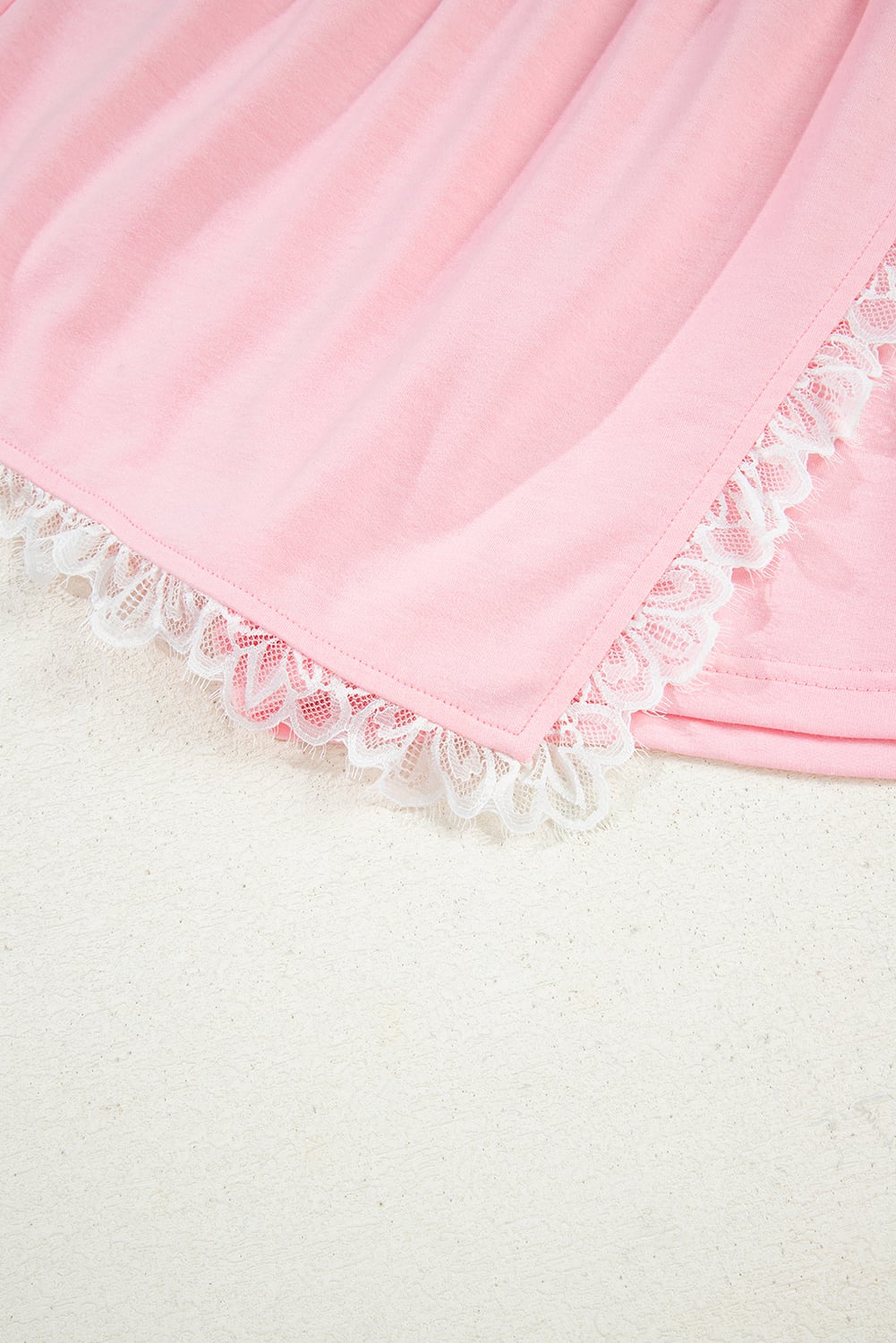 Pink Peter Pan Lace Embellished Neck Collision Sweatshirt and Skirt Two Piece Set