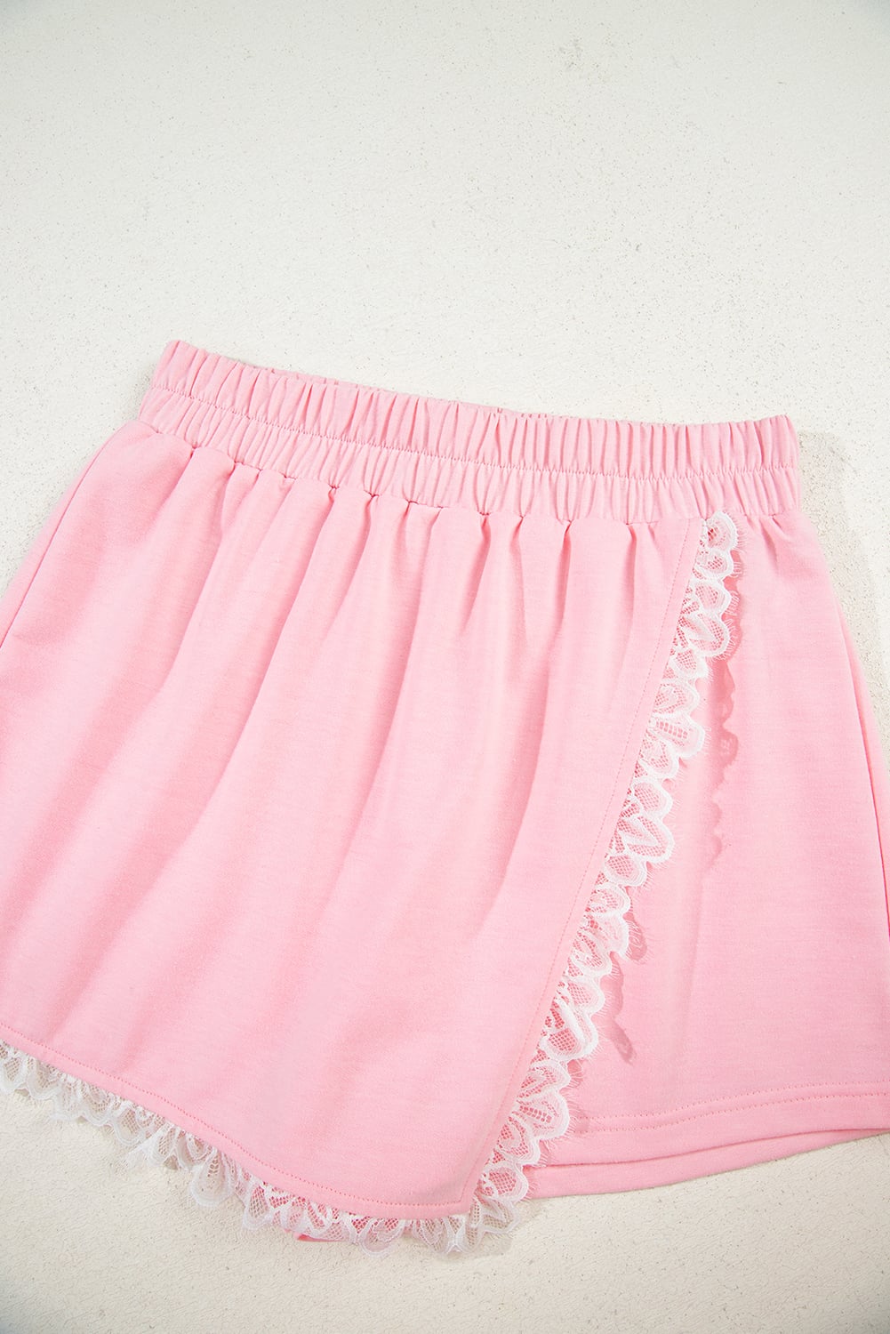 Pink Peter Pan Lace Embellished Neck Collision Sweatshirt and Skirt Two Piece Set