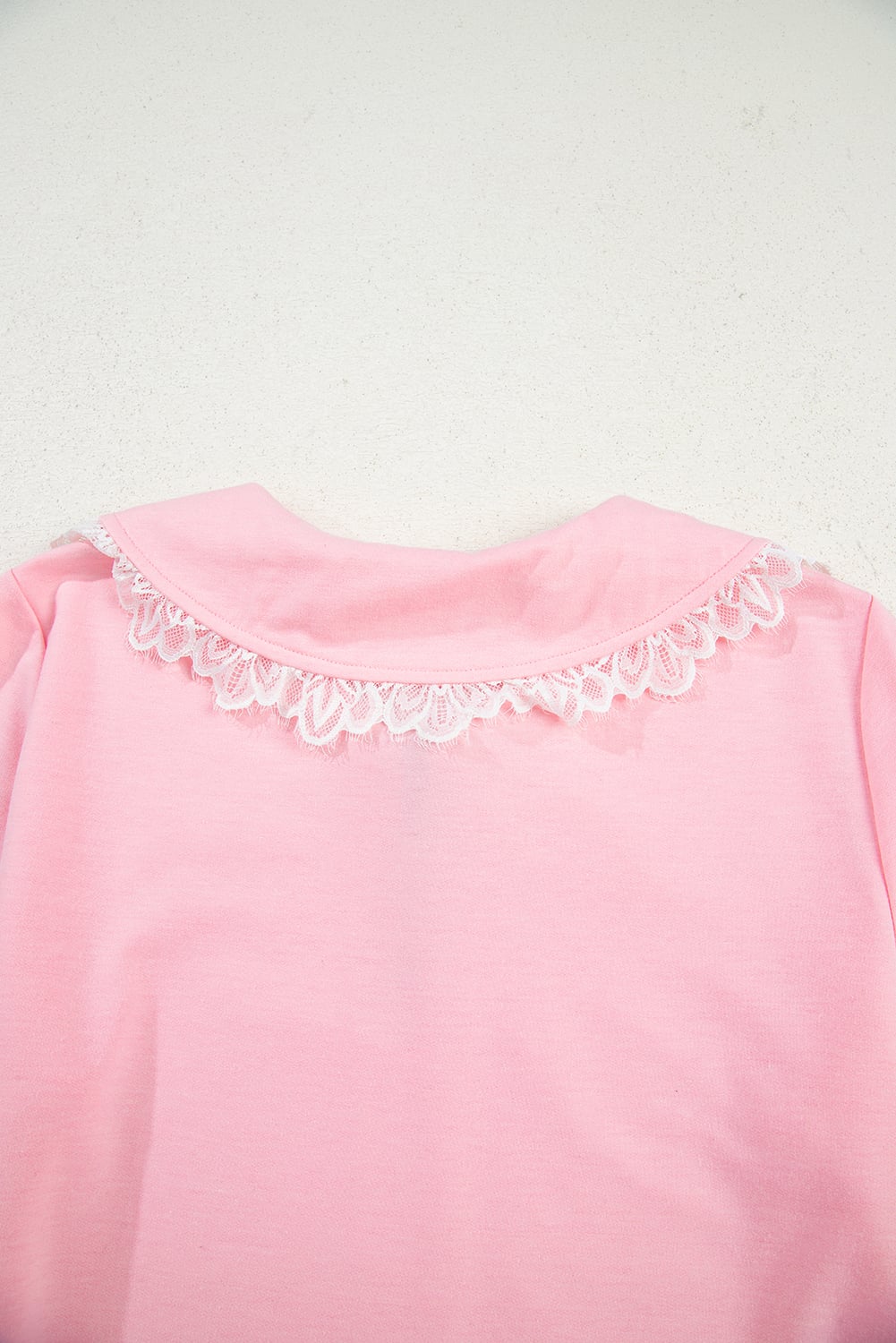 Pink Peter Pan Lace Embellished Neck Collision Sweatshirt and Skirt Two Piece Set