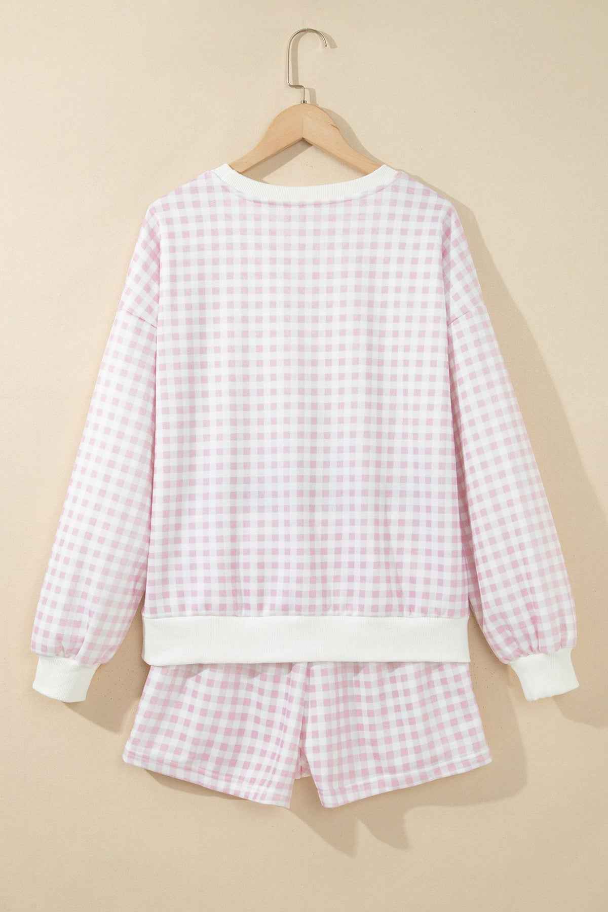 Pink Plaid Sequin Nutcracker Graphic Long Sleeve Shorts Set