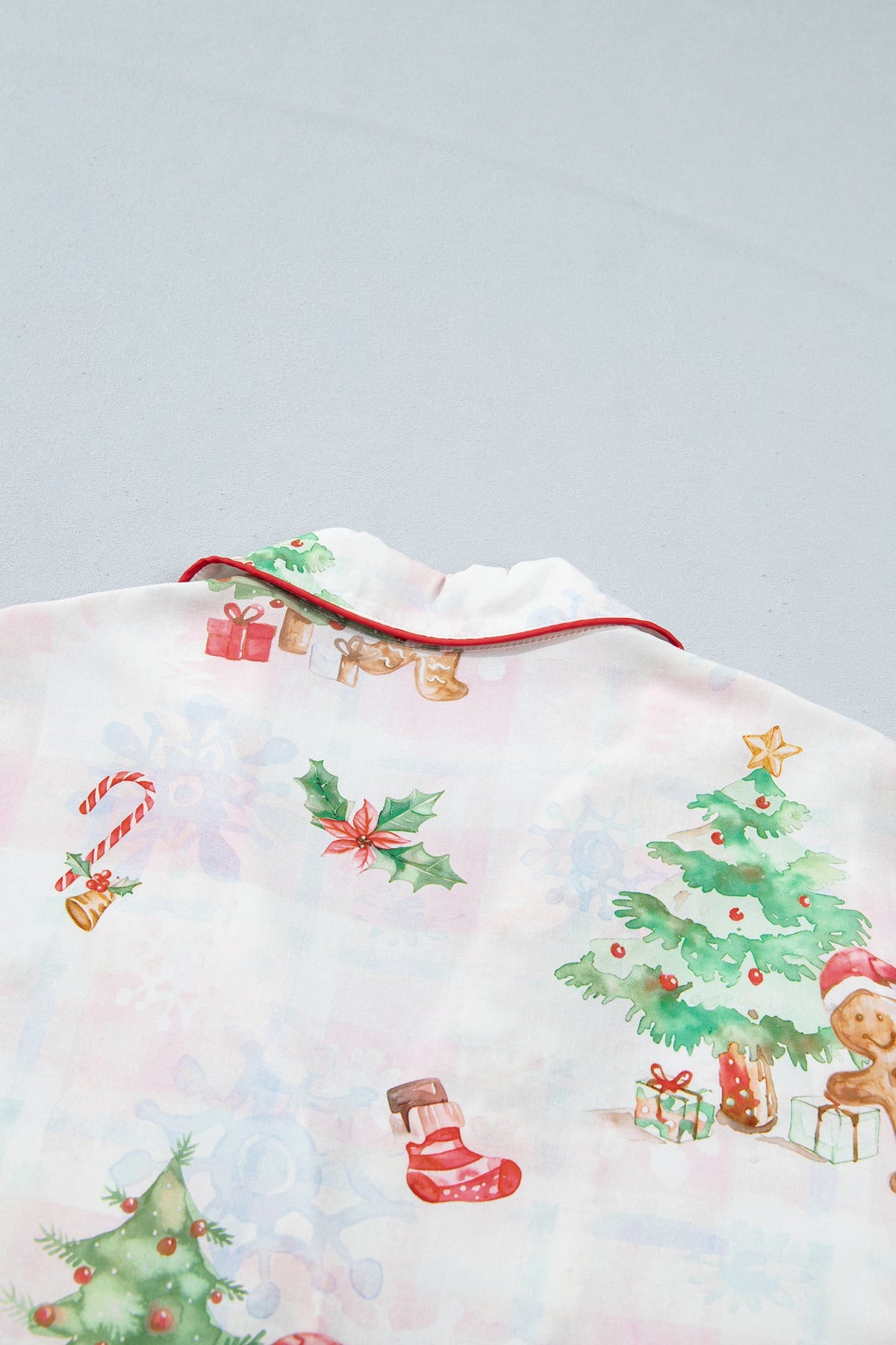 Pink Plaid Snowflake Christmas Gingerbread Man Print Long 2pcs Lounge Set