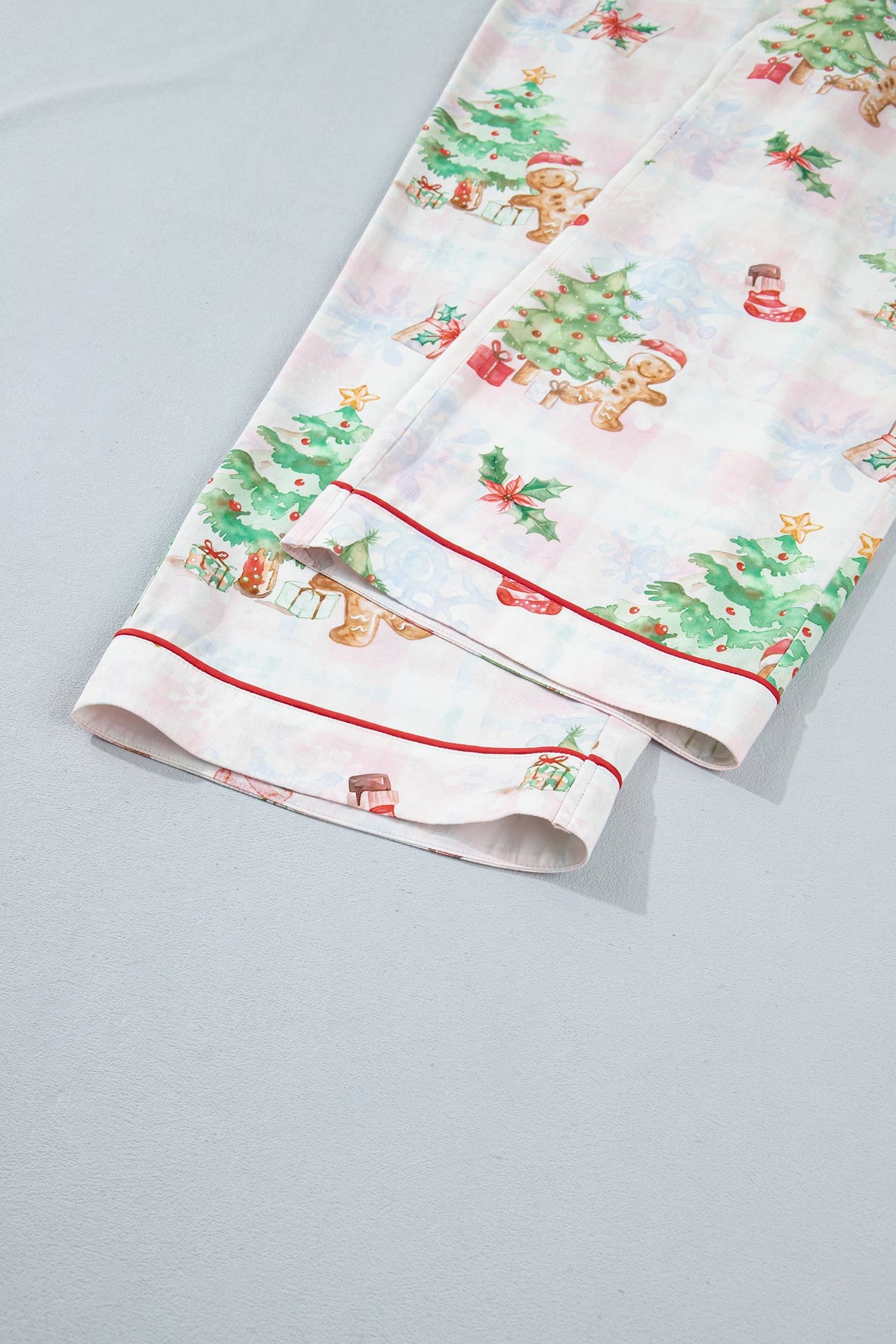 Pink Plaid Snowflake Christmas Gingerbread Man Print Long 2pcs Lounge Set