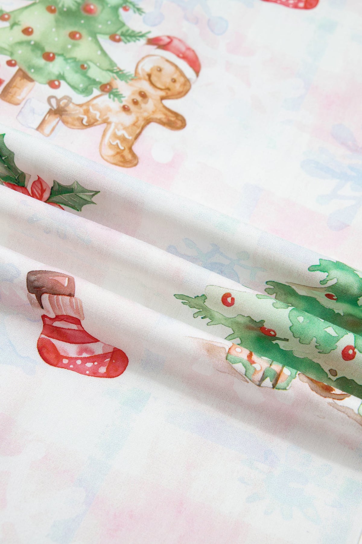 Pink Plaid Snowflake Christmas Gingerbread Man Print Long 2pcs Lounge Set