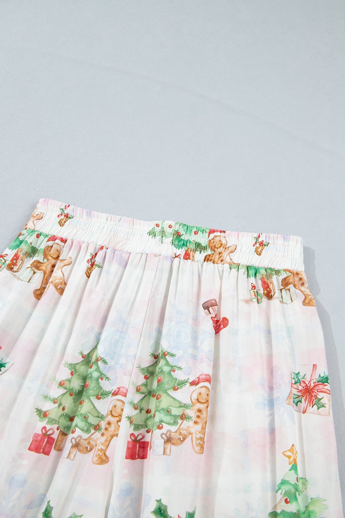 Pink Plaid Snowflake Christmas Gingerbread Man Print Long 2pcs Lounge Set