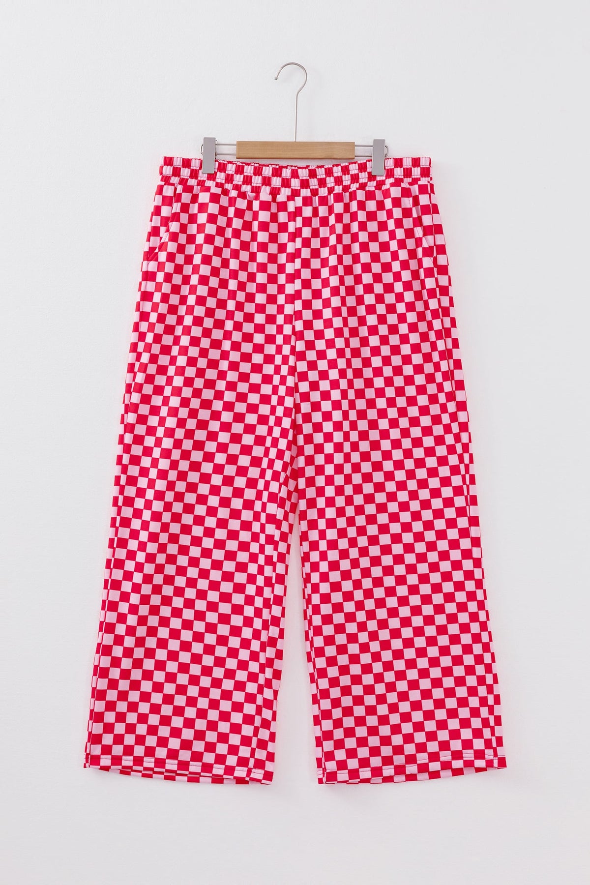 Pink Plus Size Checkered Pattern Loose Casual Pants