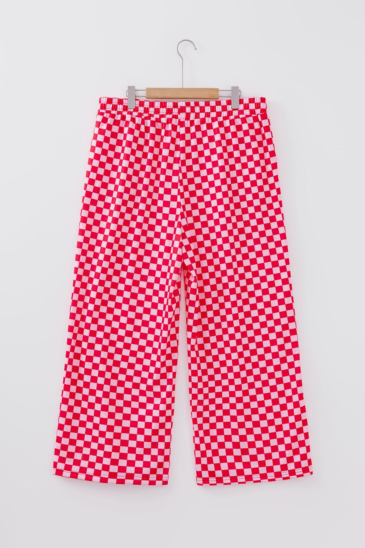Pink Plus Size Checkered Pattern Loose Casual Pants