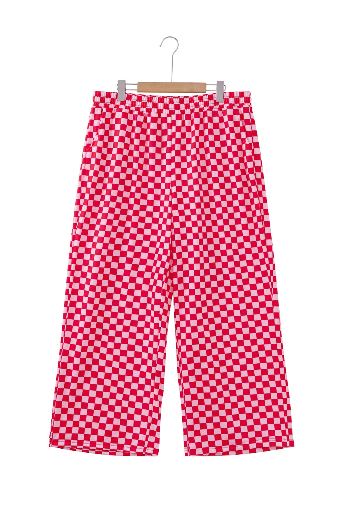 Pink Plus Size Checkered Pattern Loose Casual Pants