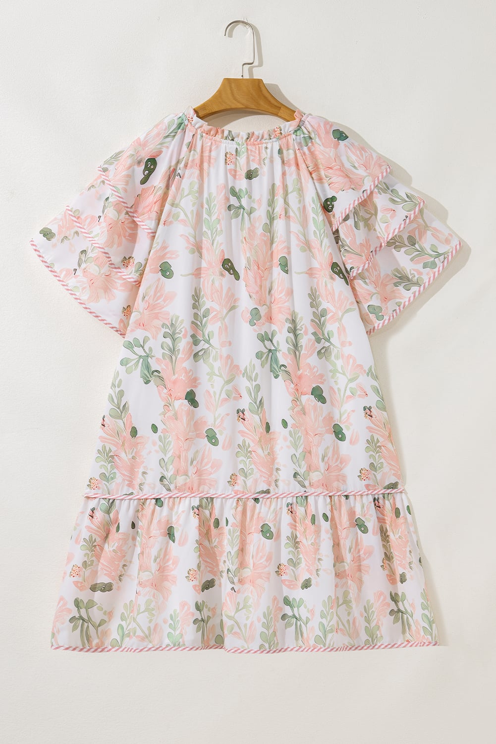 Pink Plus Size Floral Print Striped Detail Short Summer Dress