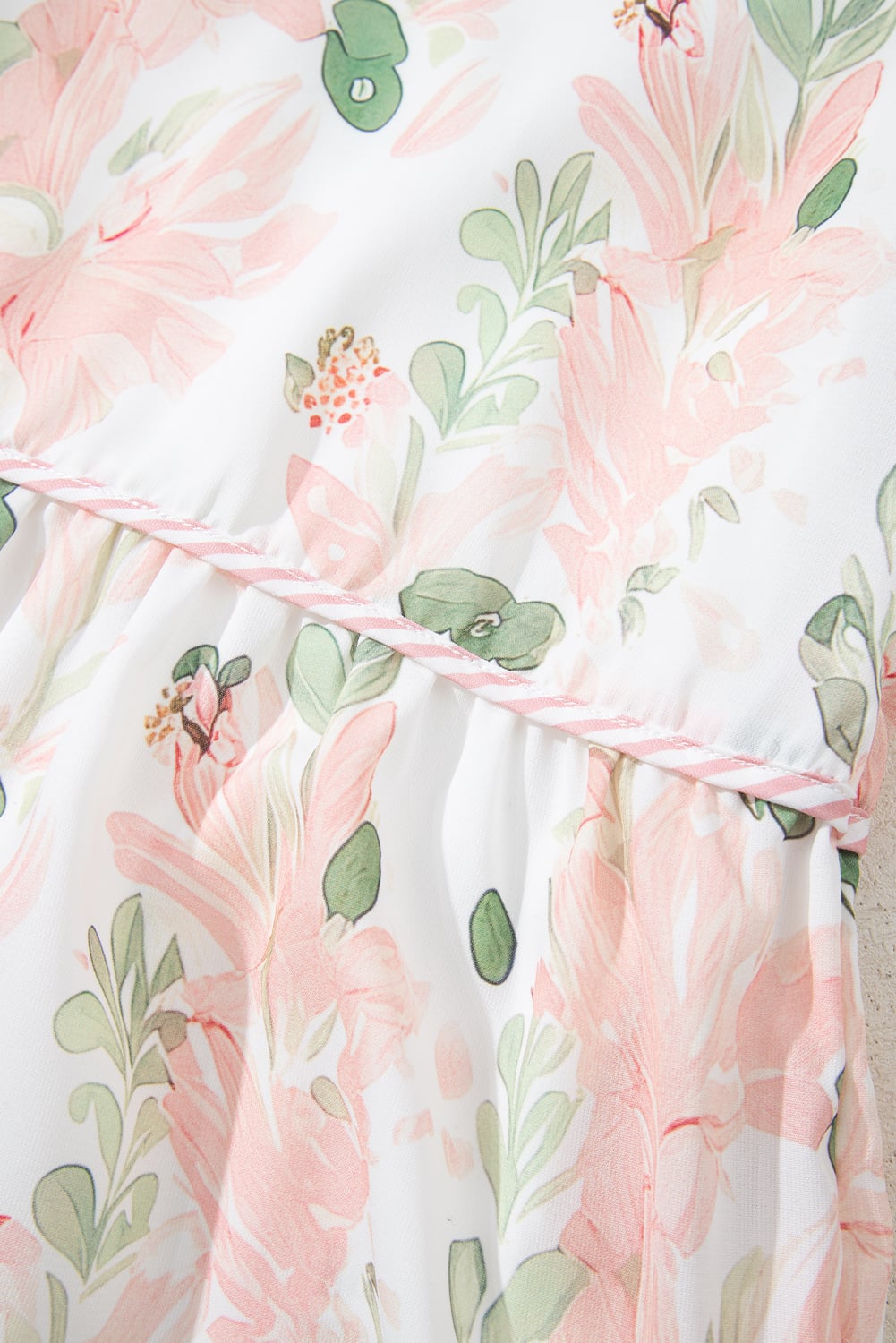 Pink Plus Size Floral Print Striped Detail Short Summer Dress