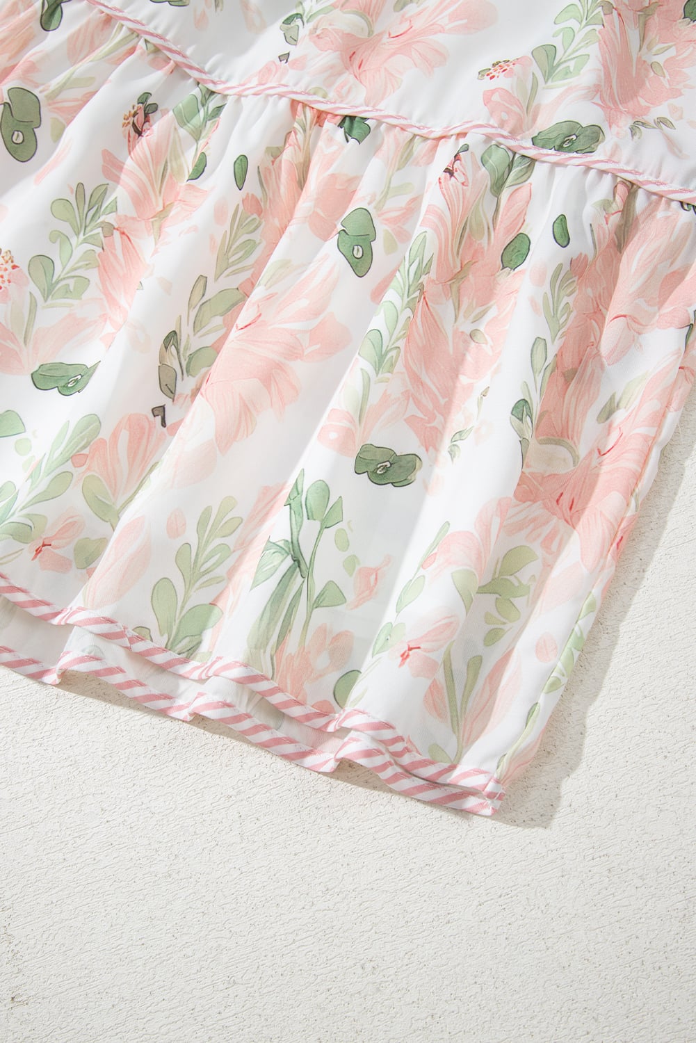 Pink Plus Size Floral Print Striped Detail Short Summer Dress