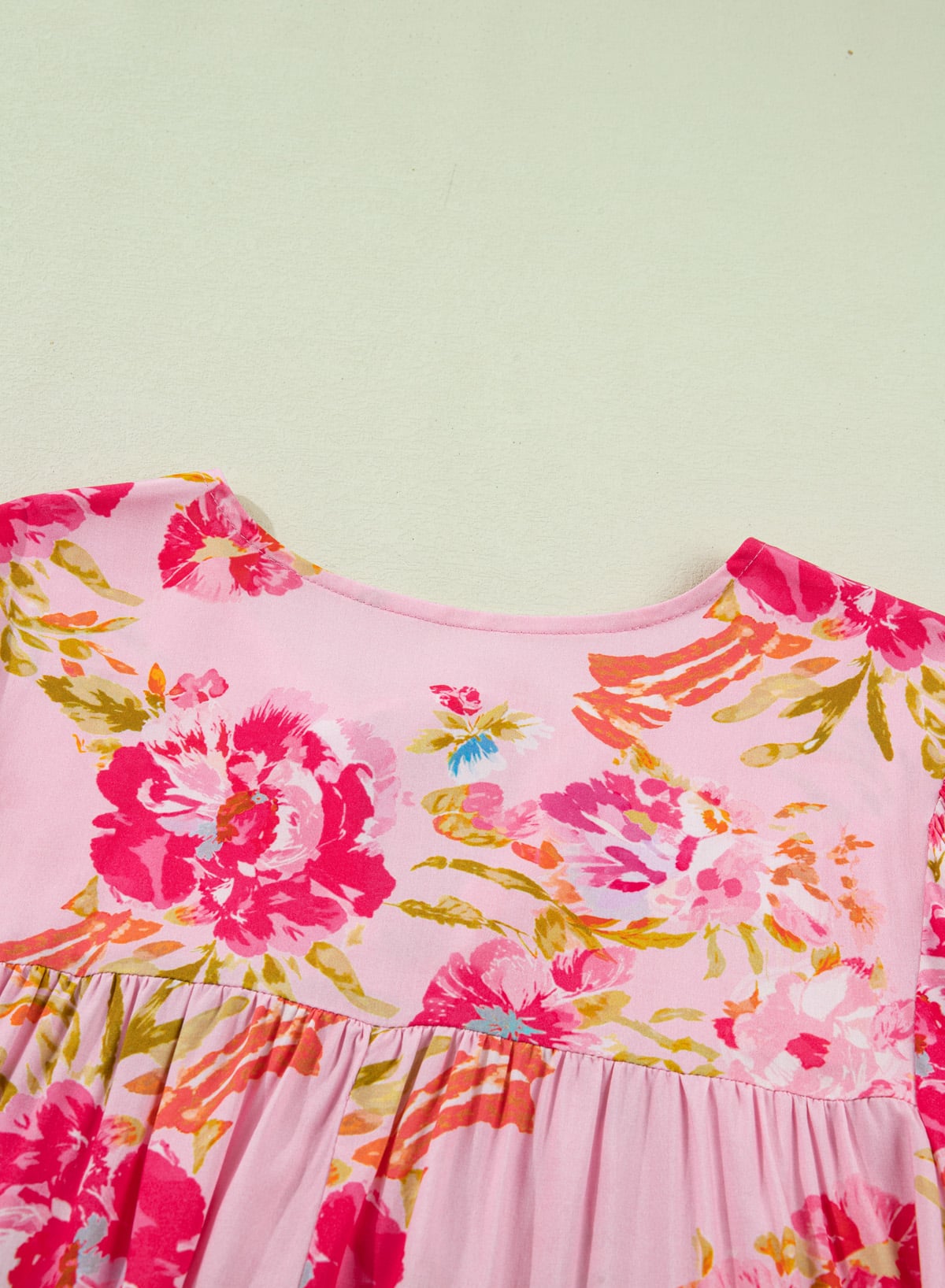 Pink Plus Size Floral Print V Neck Tie Front Short Sleeve Tunic Top