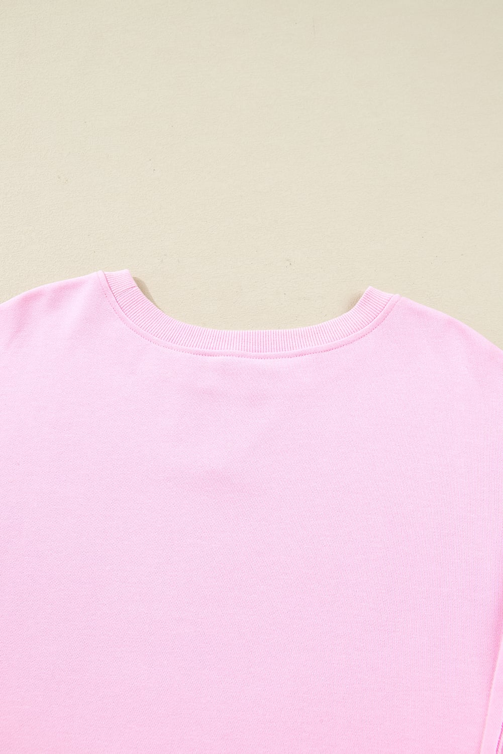 Pink Plus Size Mix Floral Patched Sleeve Ribbed Trim Baggy Sweatshirt