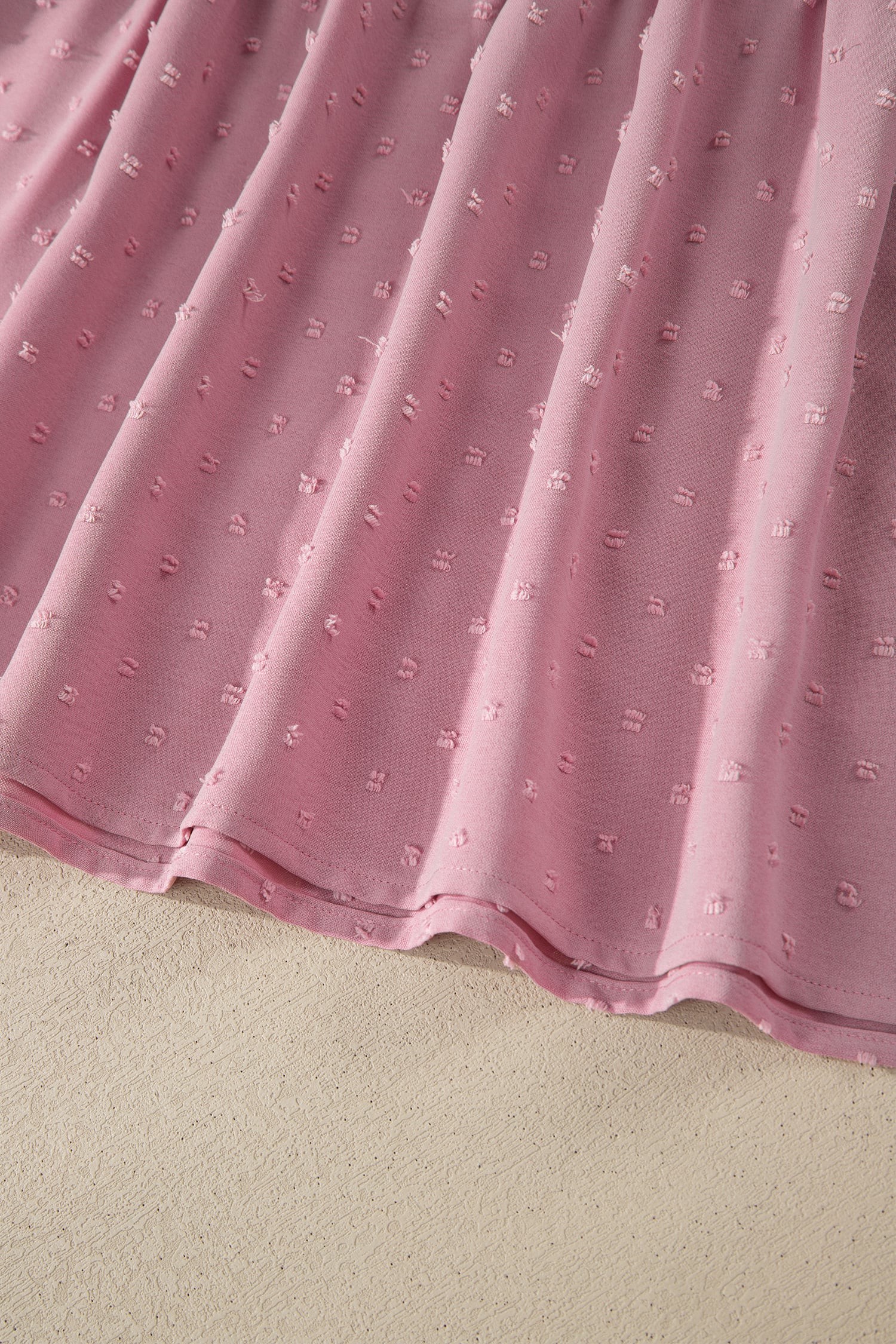 Pink Plus Size Swiss Dot Short Sleeve Smocked High Waist Flowy Midi Dress