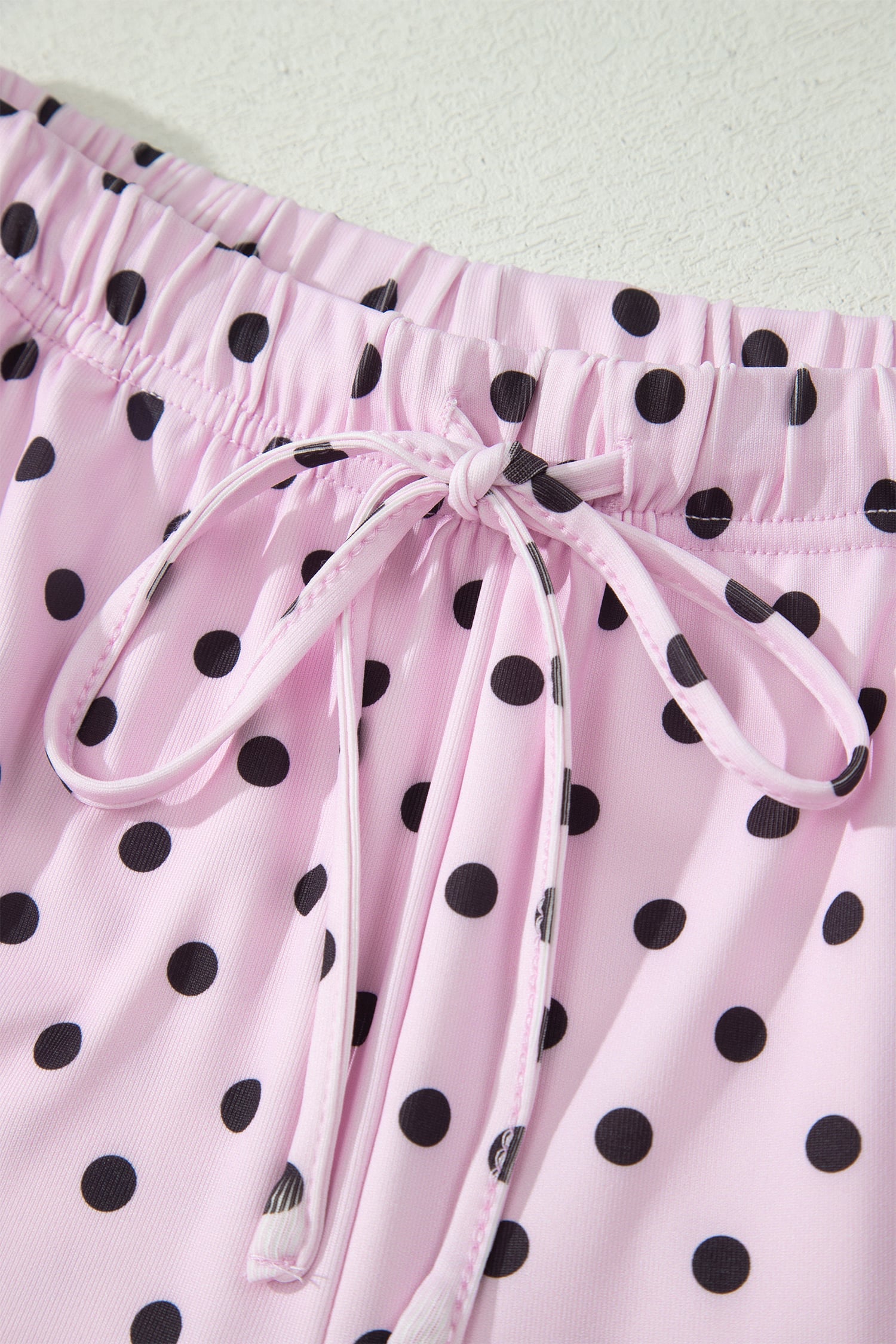 Pink Polka Dot Halter Tank Drawstring Elastic Waist Short Set