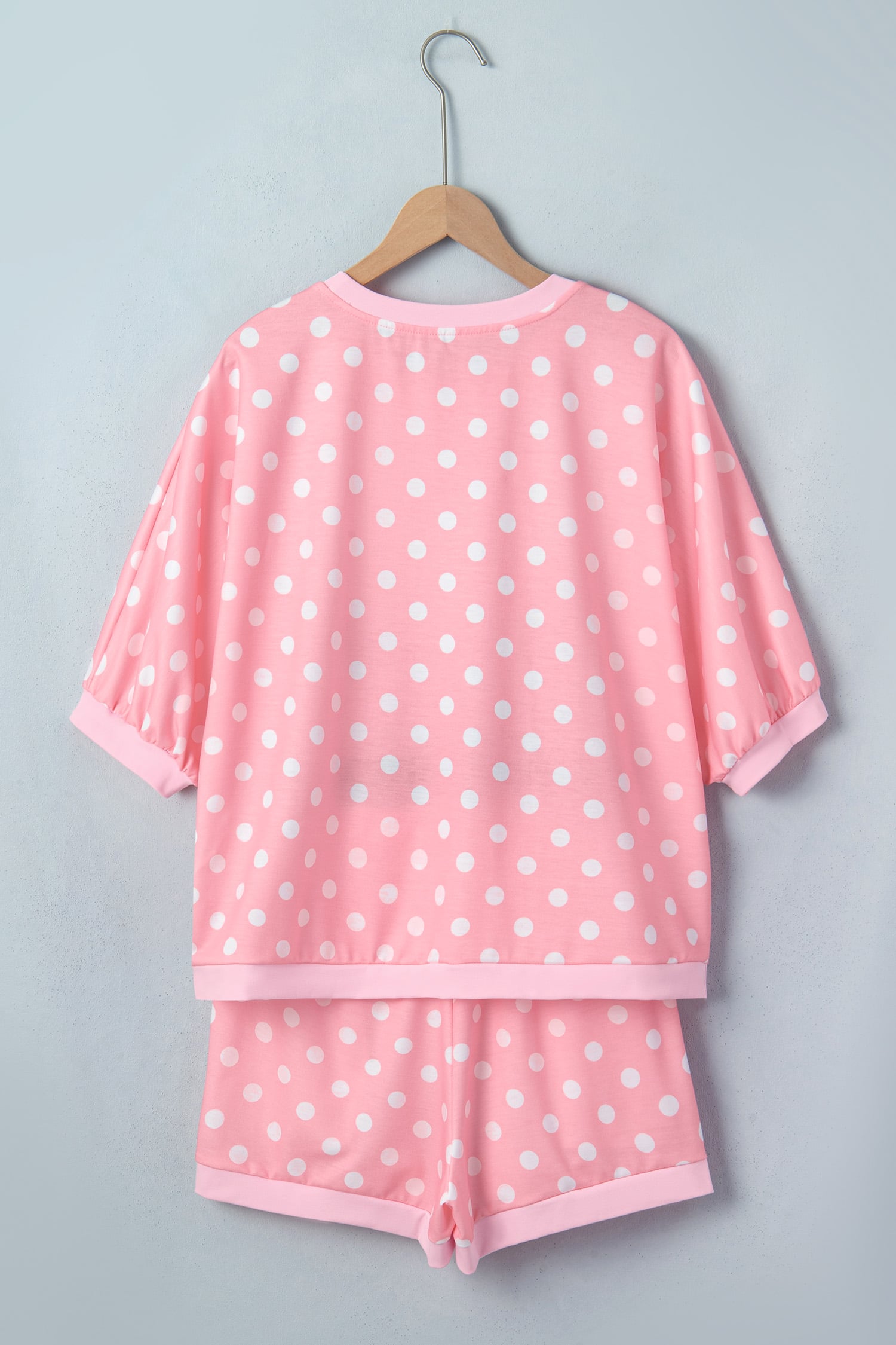 Pink Polka Dot Oversized Top Drawstring Short Set