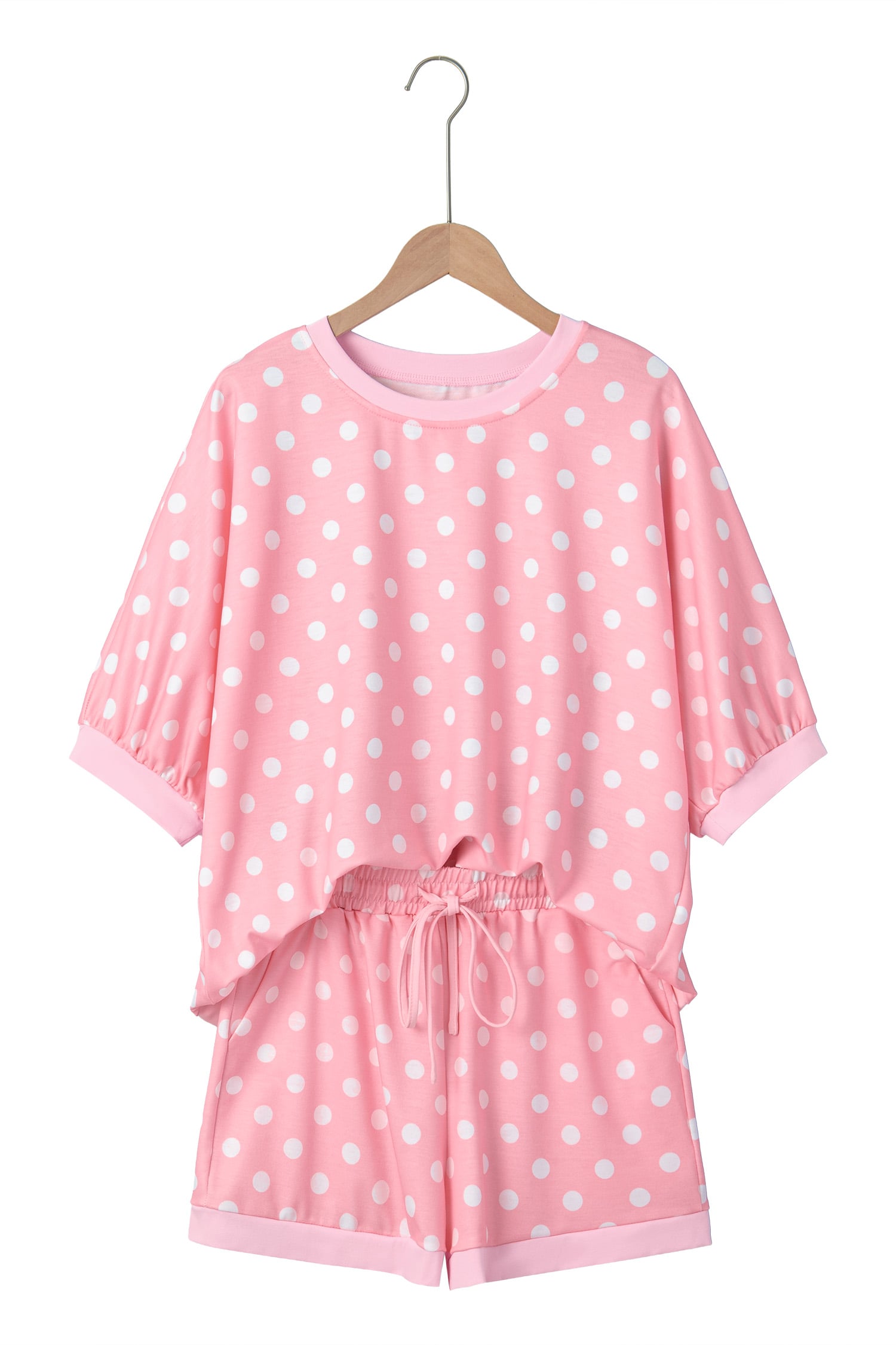 Pink Polka Dot Oversized Top Drawstring Short Set