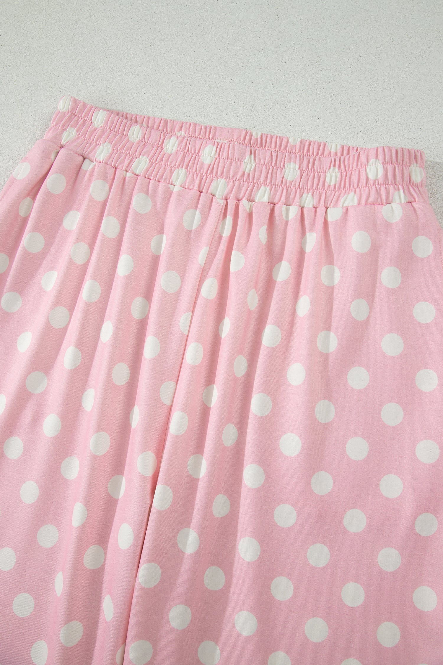 Pink Polka Dot Print Mock Neck Short Sleeve Top Shift Pant Set