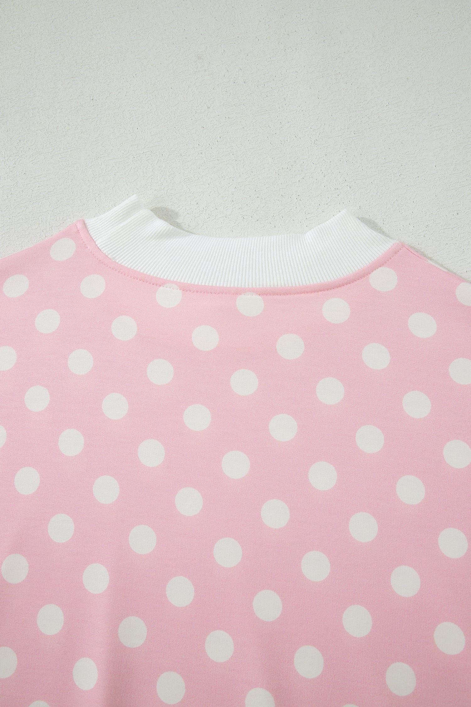 Pink Polka Dot Print Mock Neck Short Sleeve Top Shift Pant Set