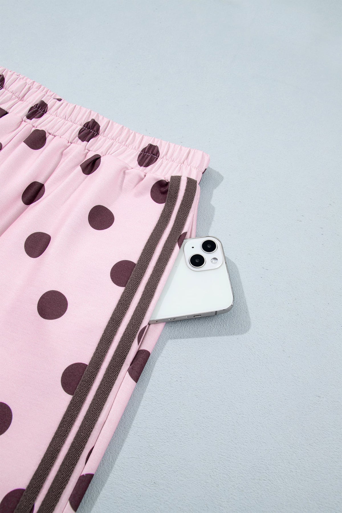 Pink Polka Dot Print Side Stripe Detail Long Sleeve Top Casual Pant Set