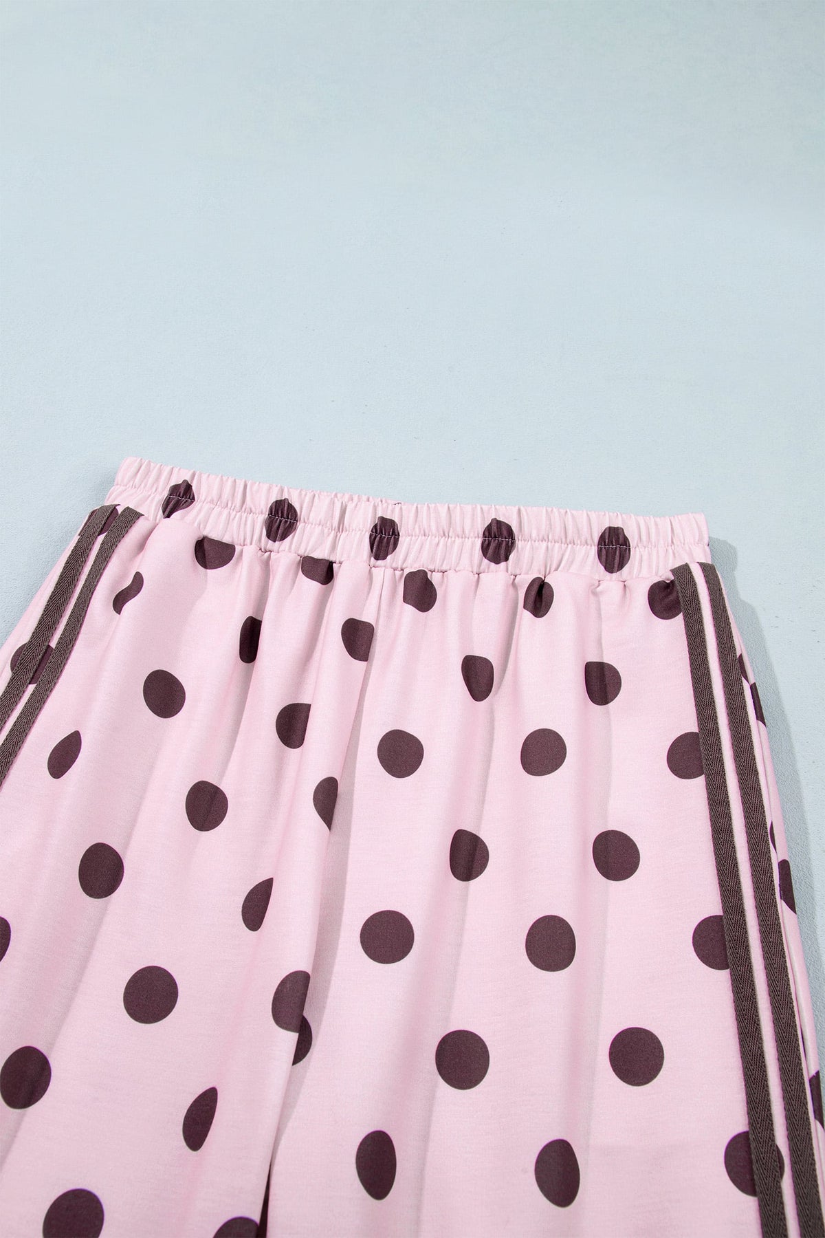 Pink Polka Dot Print Side Stripe Detail Long Sleeve Top Casual Pant Set