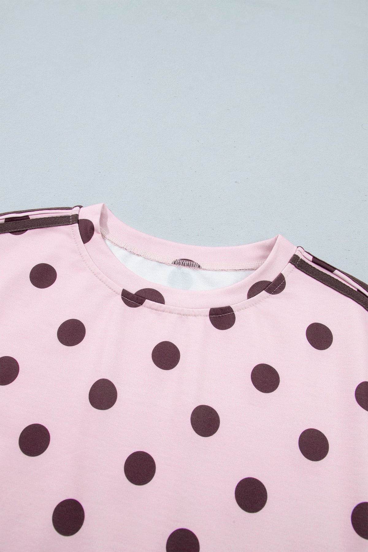 Pink Polka Dot Print Side Stripe Detail Long Sleeve Top Casual Pant Set
