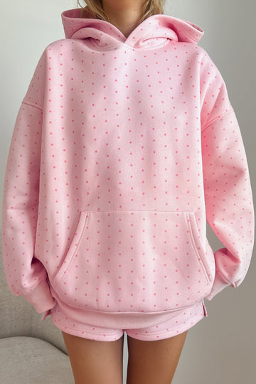 Pink Polka Dot Printed Oversized Hoodie Casual Shorts 2pcs Set