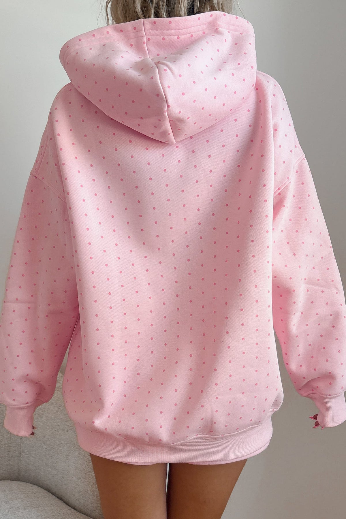Pink Polka Dot Printed Oversized Hoodie Casual Shorts 2pcs Set