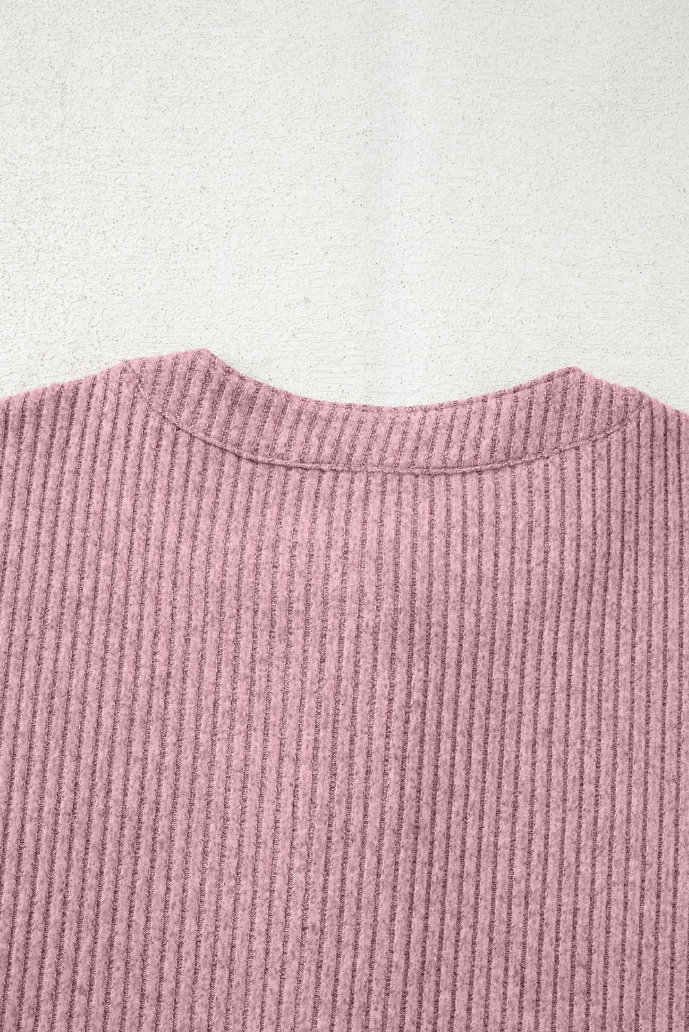 Pink Ribbed Texture Drop Shoulder Henley Knit Top
