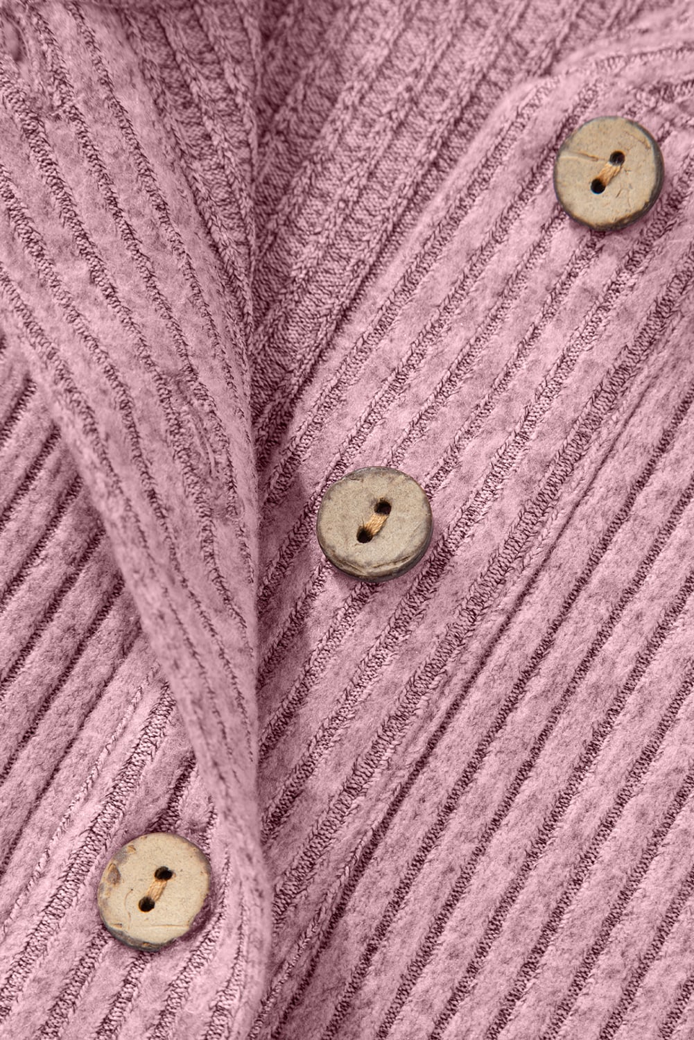 Pink Ribbed Texture Drop Shoulder Henley Knit Top