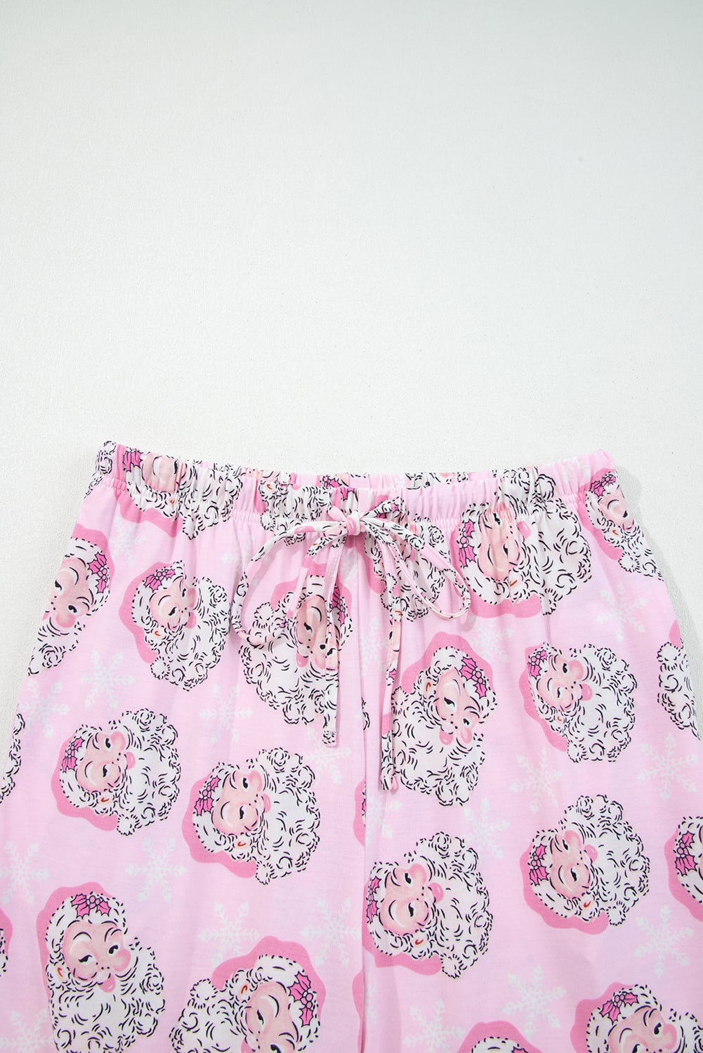 Pink Santa Claus Print V Neck Tee Drawstring Pants 2pcs Lounge Set