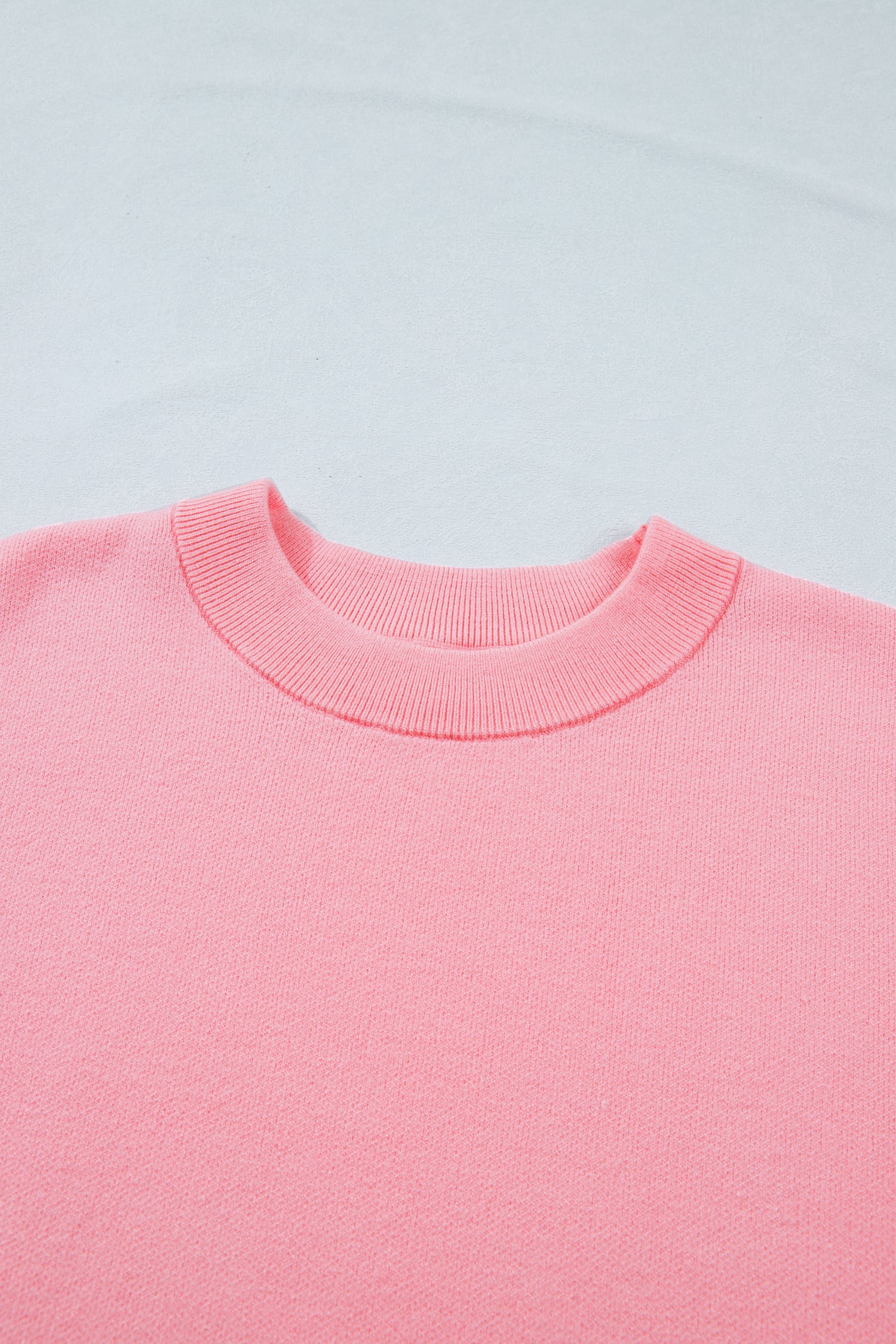 Pink Scalloped Hem 3/4 Sleeve Sweater Top
