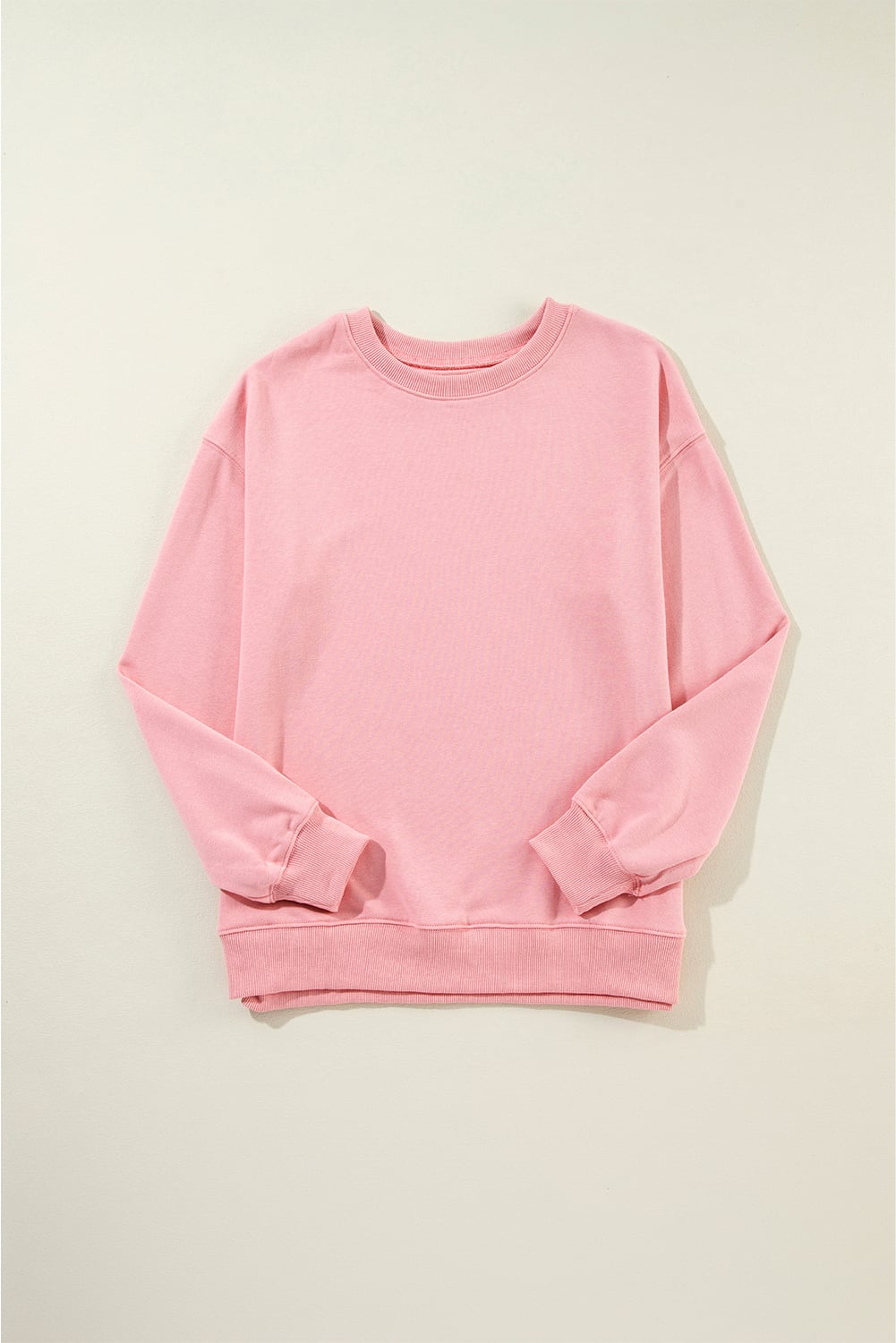 Pink Solid Classic Crewneck Pullover Sweatshirt
