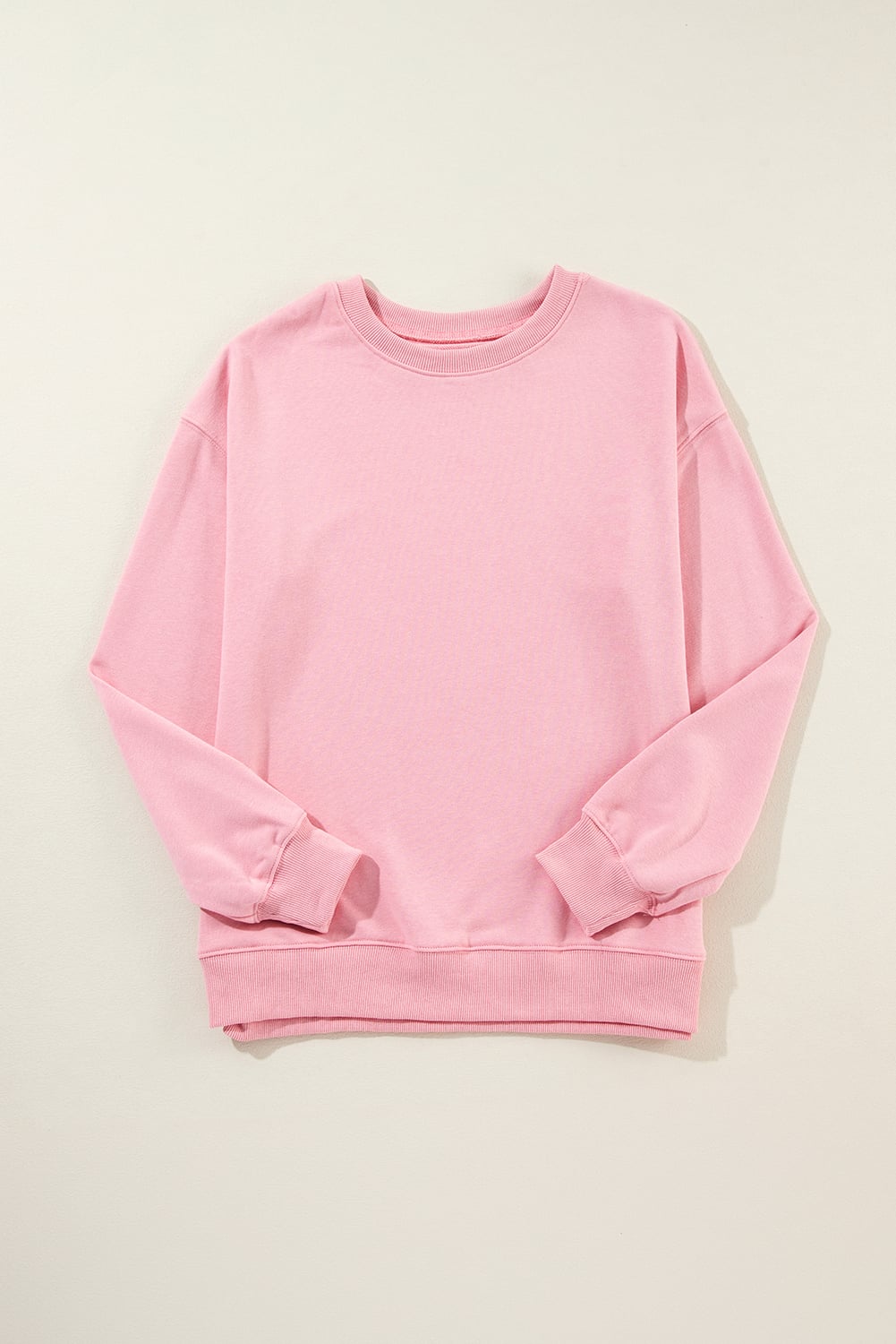 Pink Solid Classic Crewneck Pullover Sweatshirt