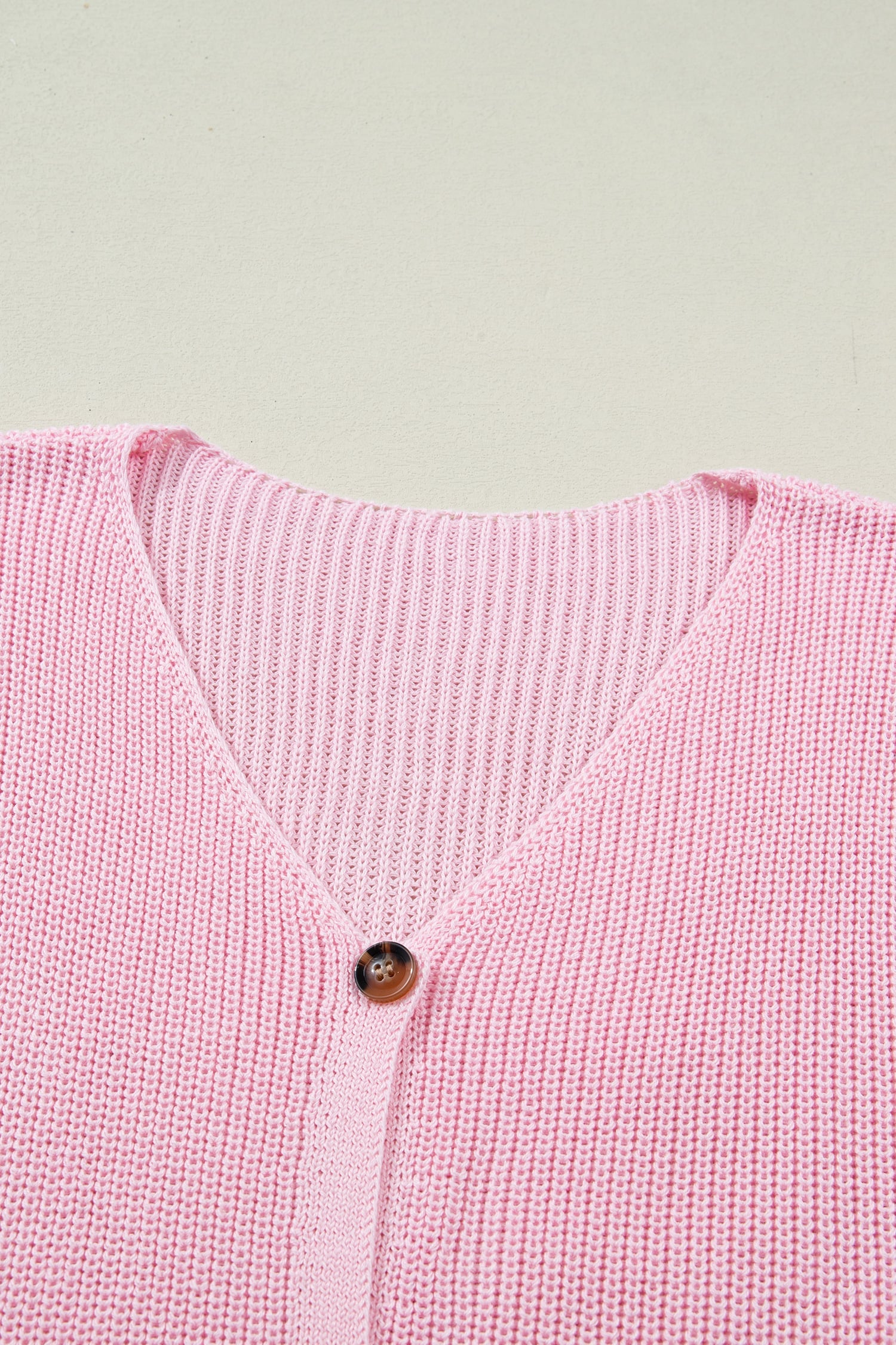 Pink Solid Color Knit V Neck Button Front Sweater Vest