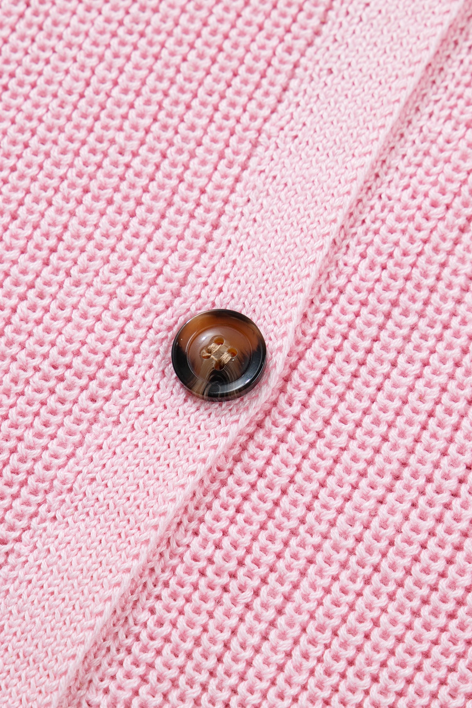 Pink Solid Color Knit V Neck Button Front Sweater Vest